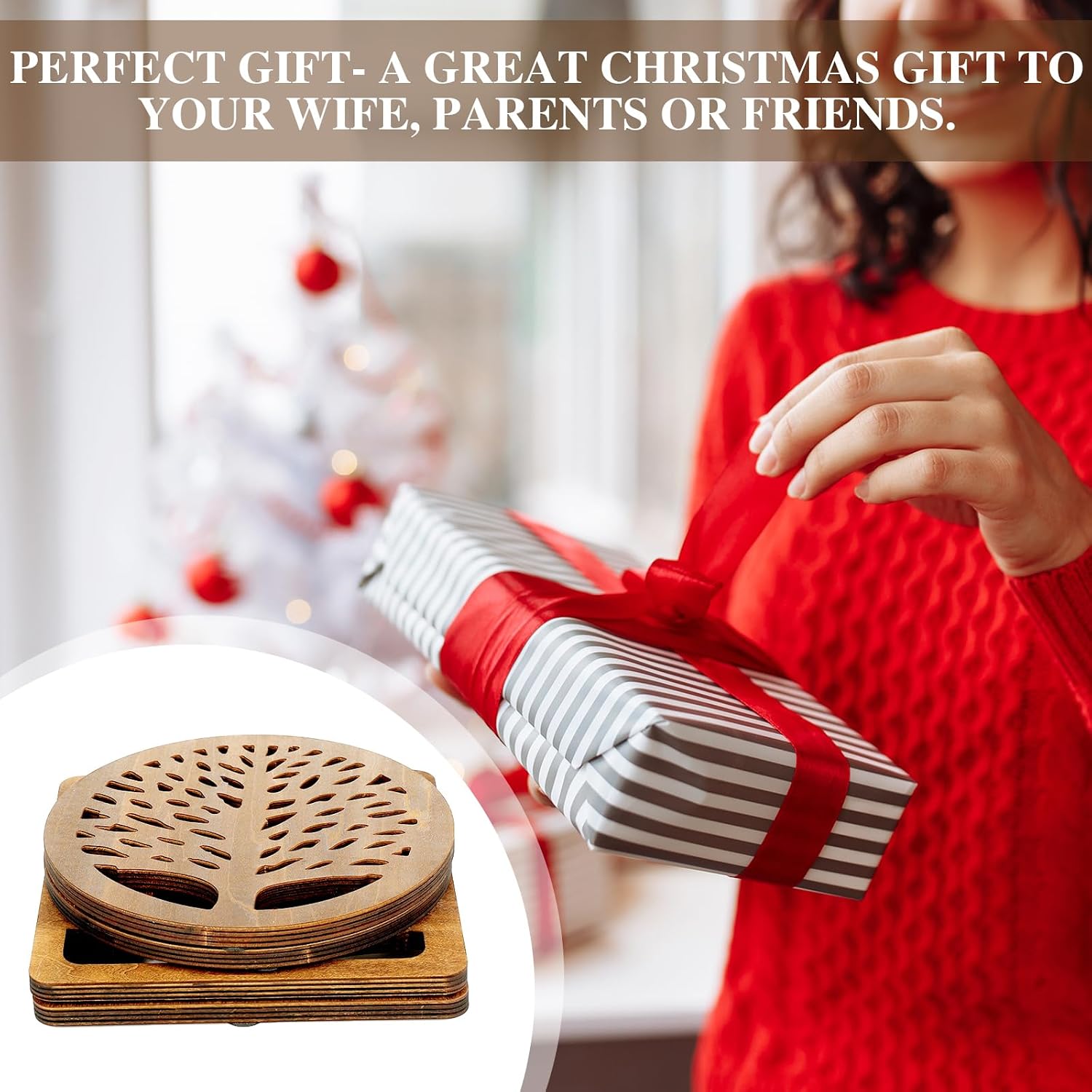 Beeveer 5 Pcs Life Tree Wooden Trivets with Storage Rack Hot Pads Trivets for Hot Dishes Pots and Pans Heat Resistant