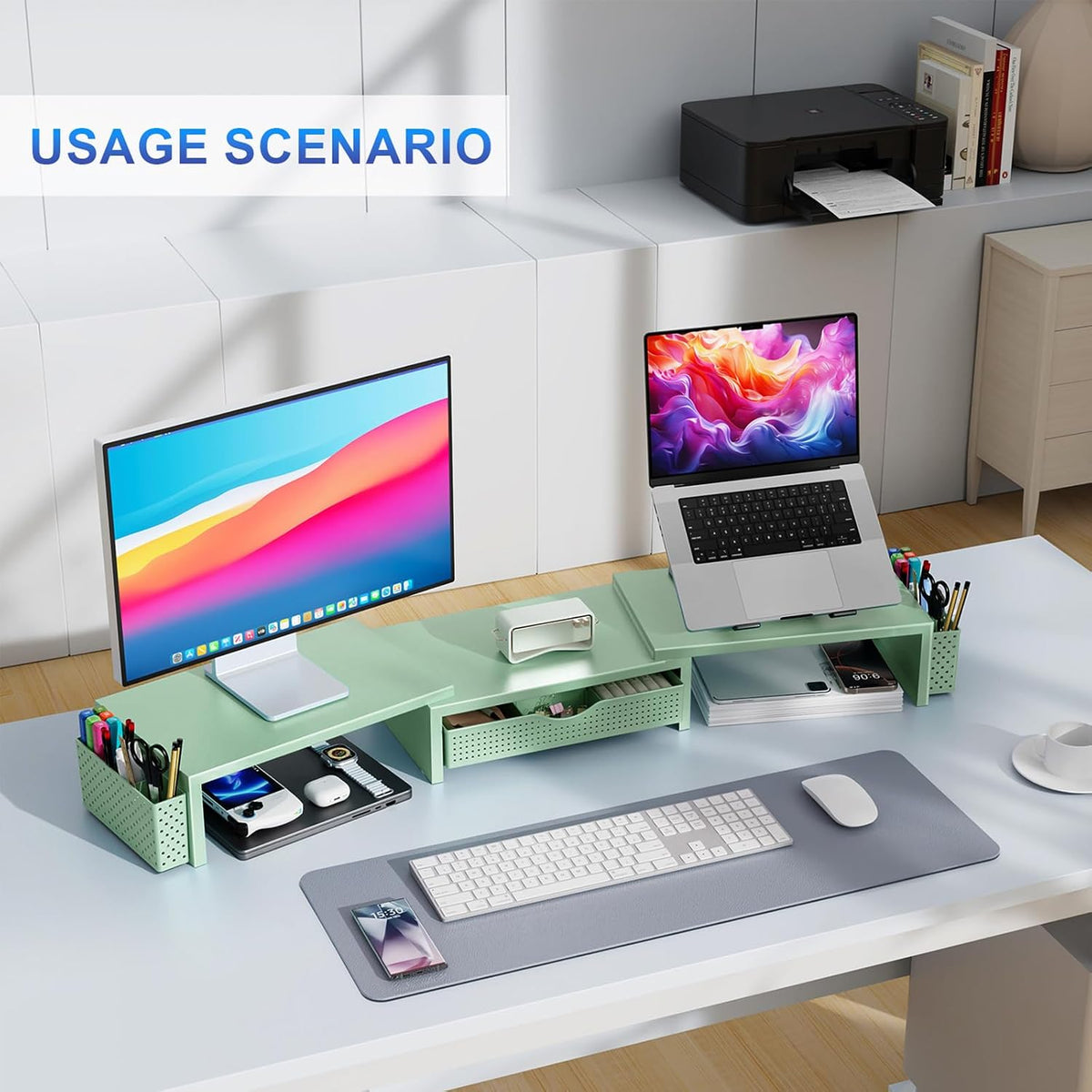 gianotter Dual Monitor Stand Riser With Drawer and 2 Pen Holders | Desk Organizer and Accessories Computer Monitor