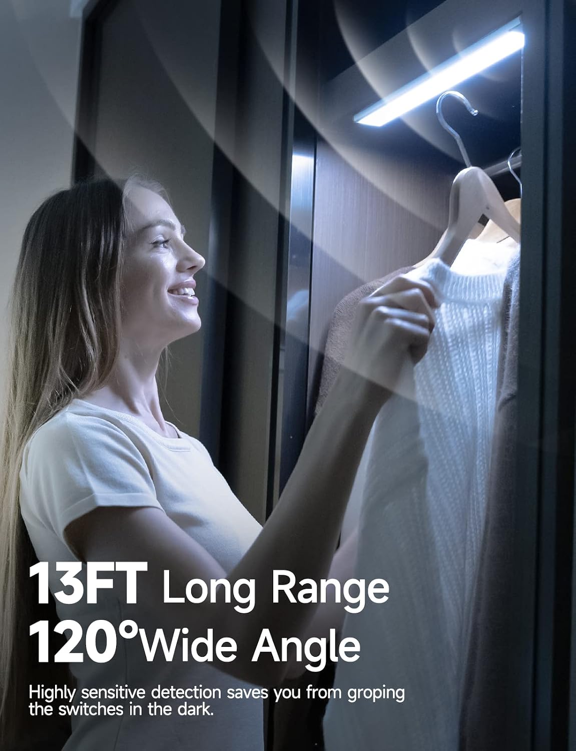 YIGER 2 Packs Under Cabinet Lights, 2000mAh Rechargeable 62 LED White Lighting, Wireless Motion Sensor Light Indoor,4
