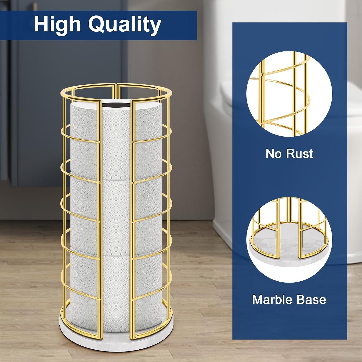 NearMoon Toilet Paper Organizer Stand, Free Standing 3 Rolls Tissue Storage, Metal Bathroom Accessory, Rustproof Toilet