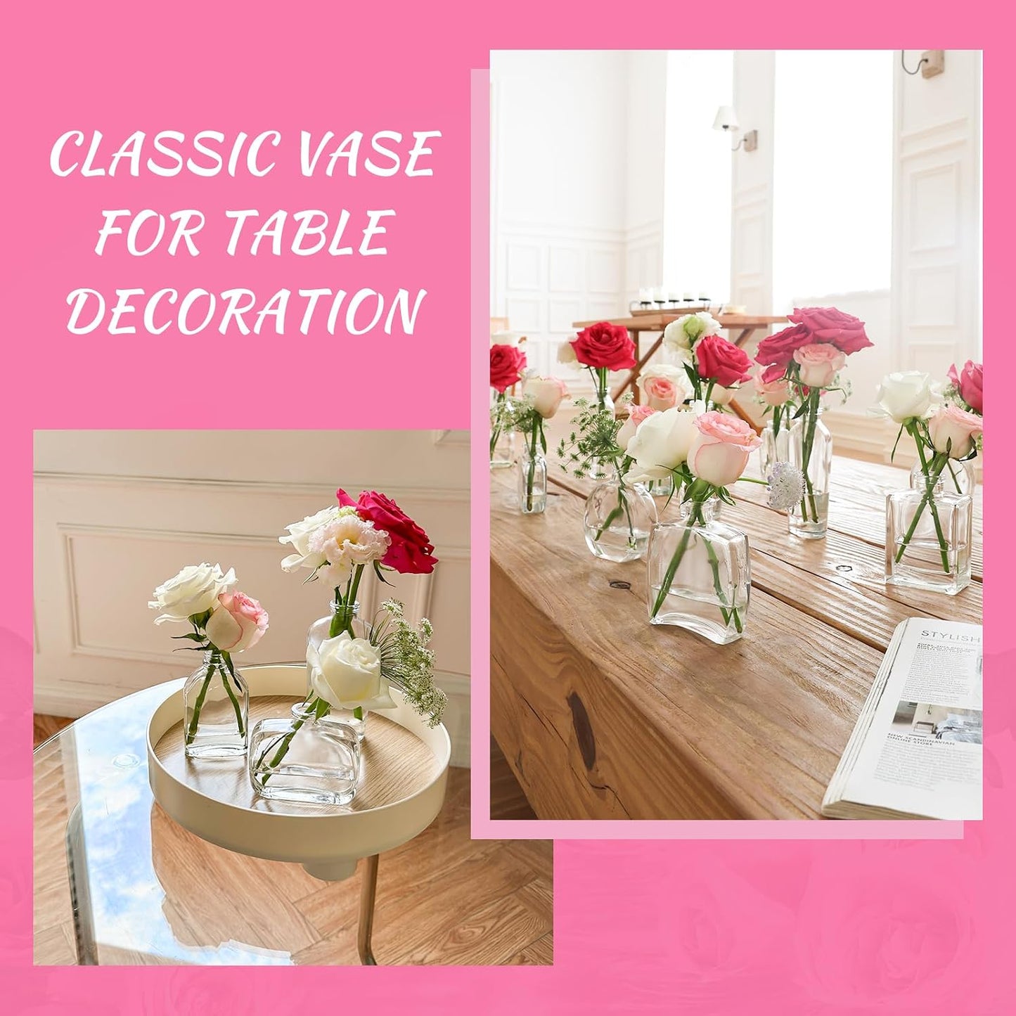 Glass Small Bud Vases Set / Clear / Set of 33