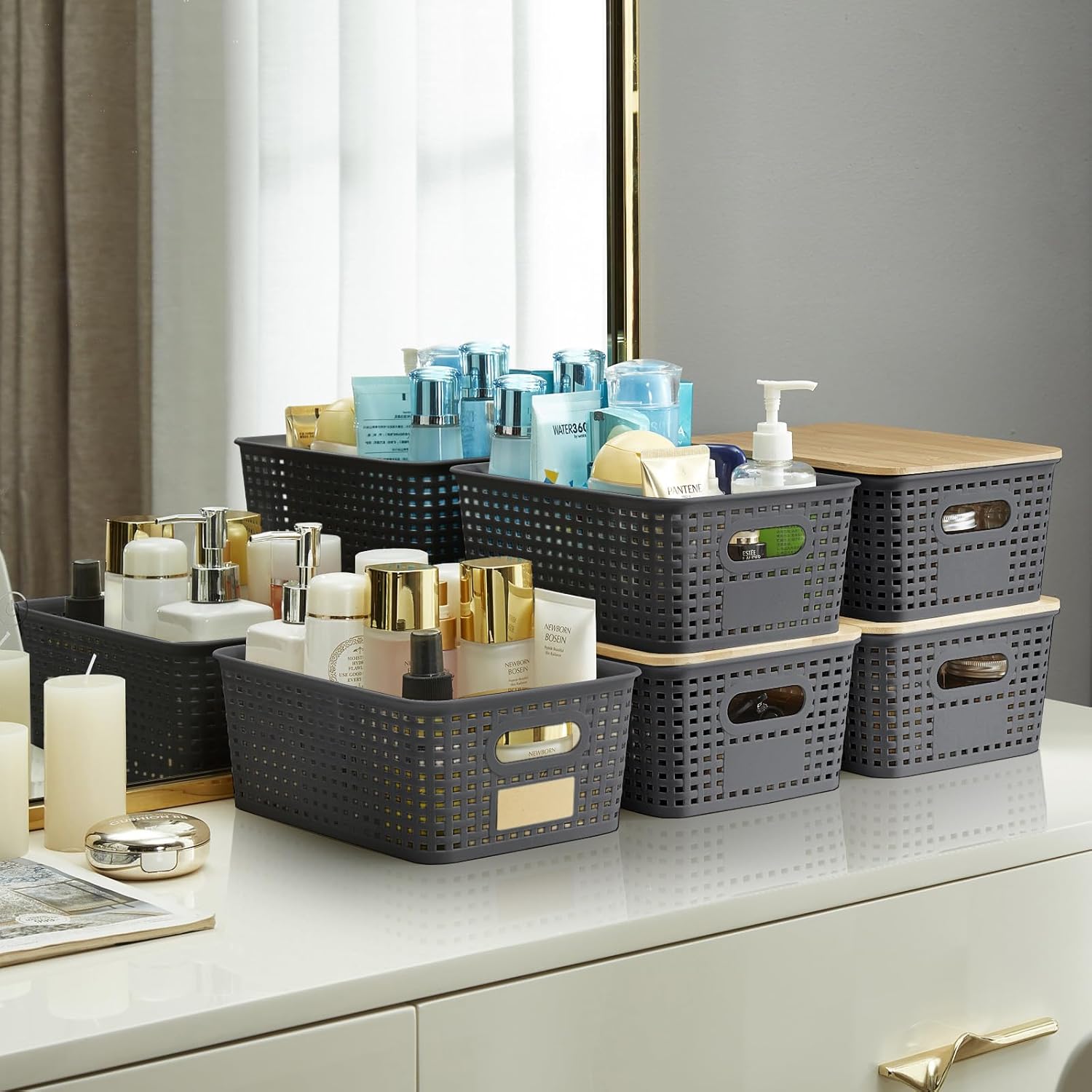Plastic Storage Bins / Gray / Small / Set of 6