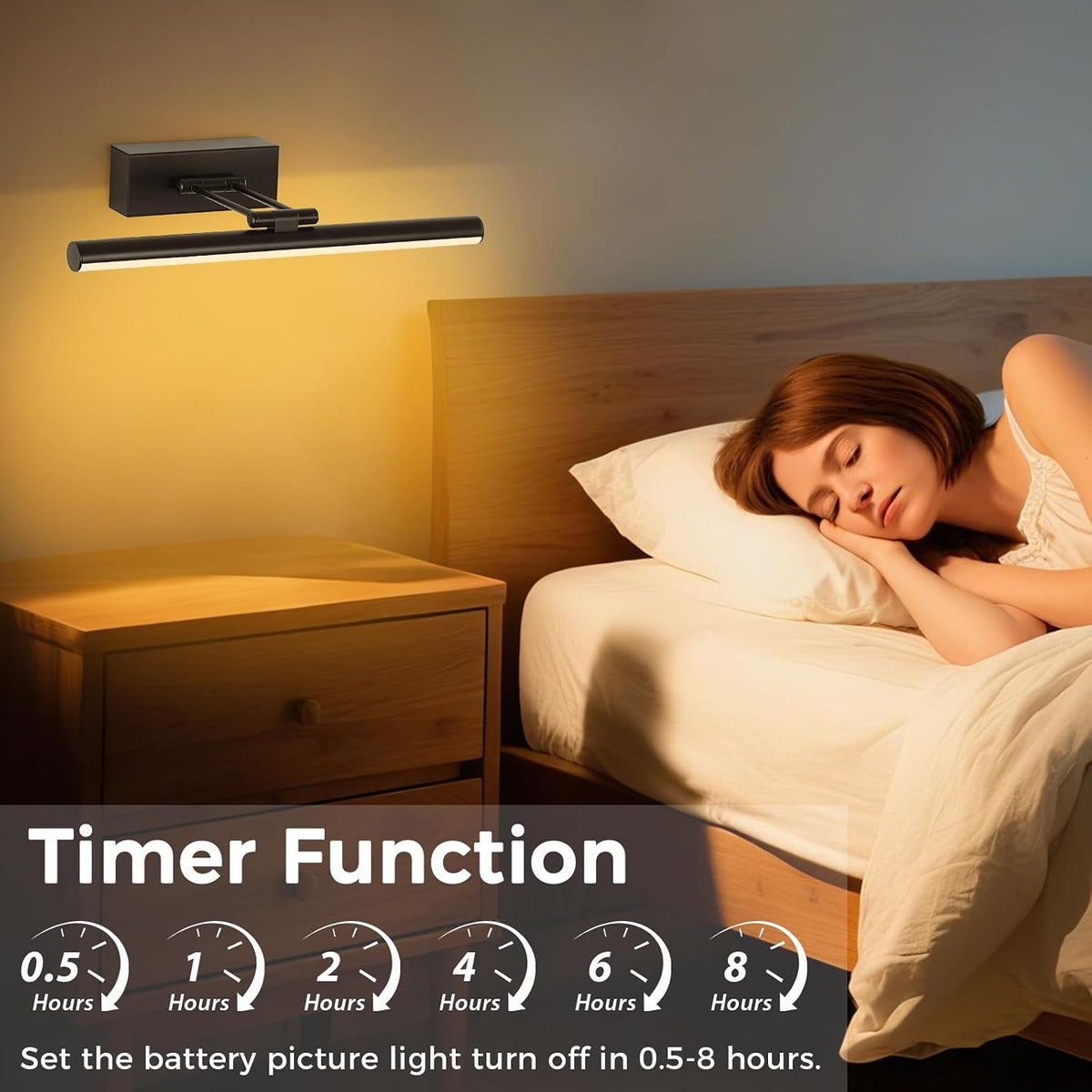 JUSHENG Picture Lights for Wall Battery Operated, Black 3CCT Dimmable Gallery Light with Detachable Battery and Timer