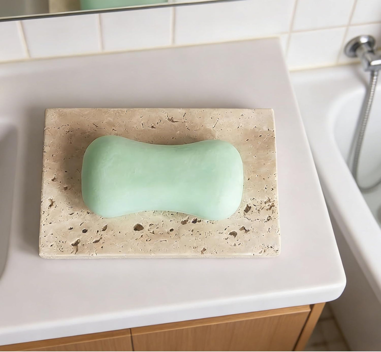 Beige Brown Stone Soap Holder for Shower / Natural