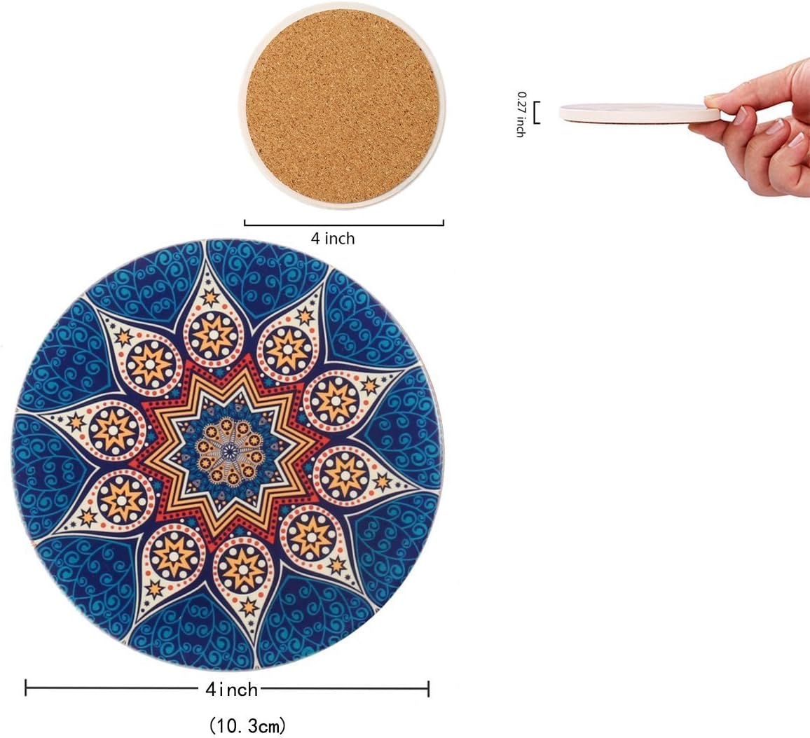 Coasters for Drinks Absorbent Ceramic Coasters Set / Mandala04 / Set of 4