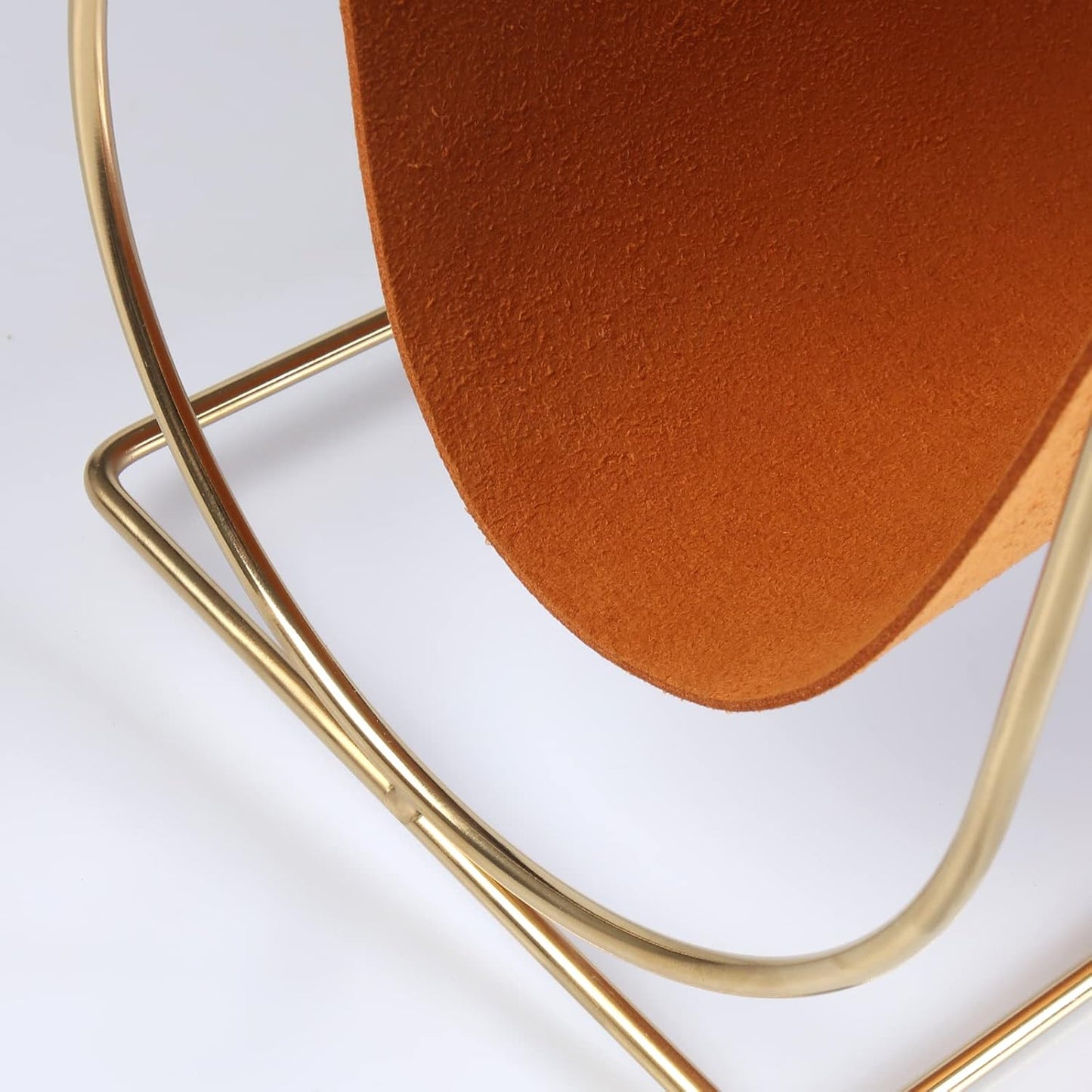 Plated Metal Wire and Suede Leather Magazine Holder Rack, Standing Rack for Magazines, Books, Newspapers, Home Staging