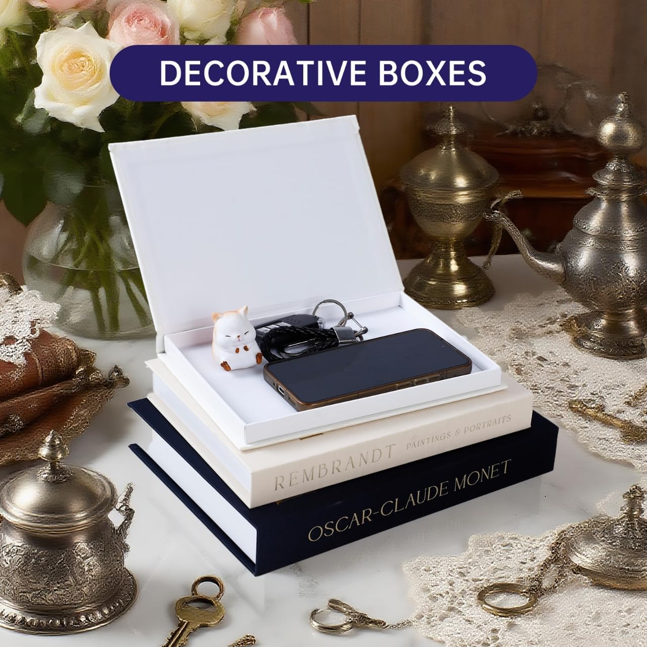 Decorative Faux Books / Dark Blue-beige-white / Set of 3