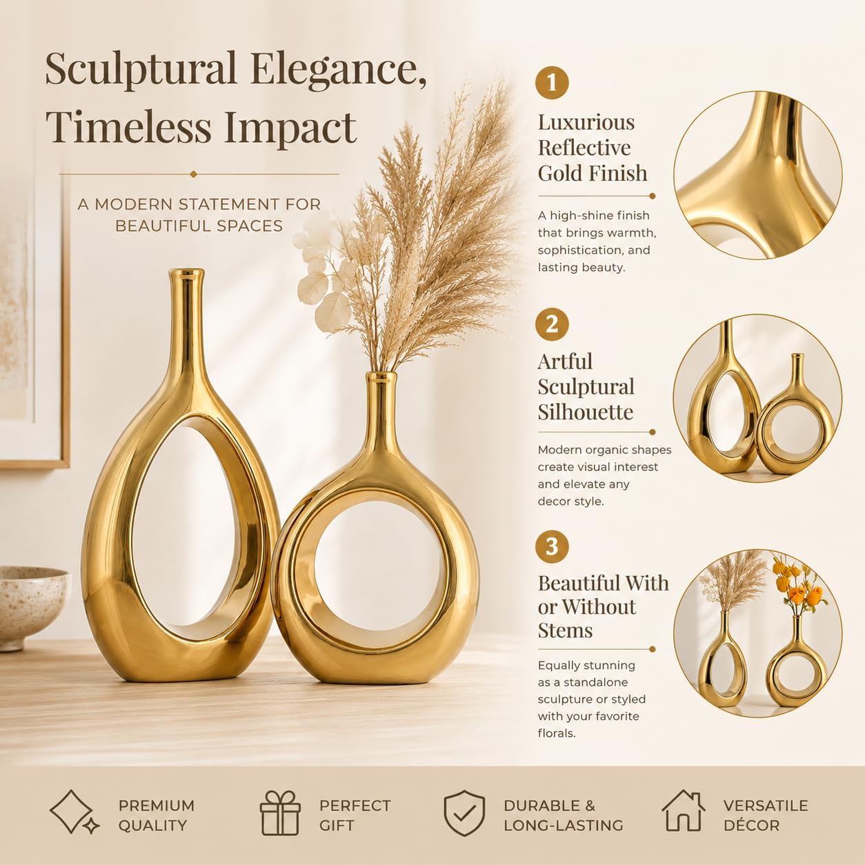 Ceramic Vase Set 2 / Glossy Gold