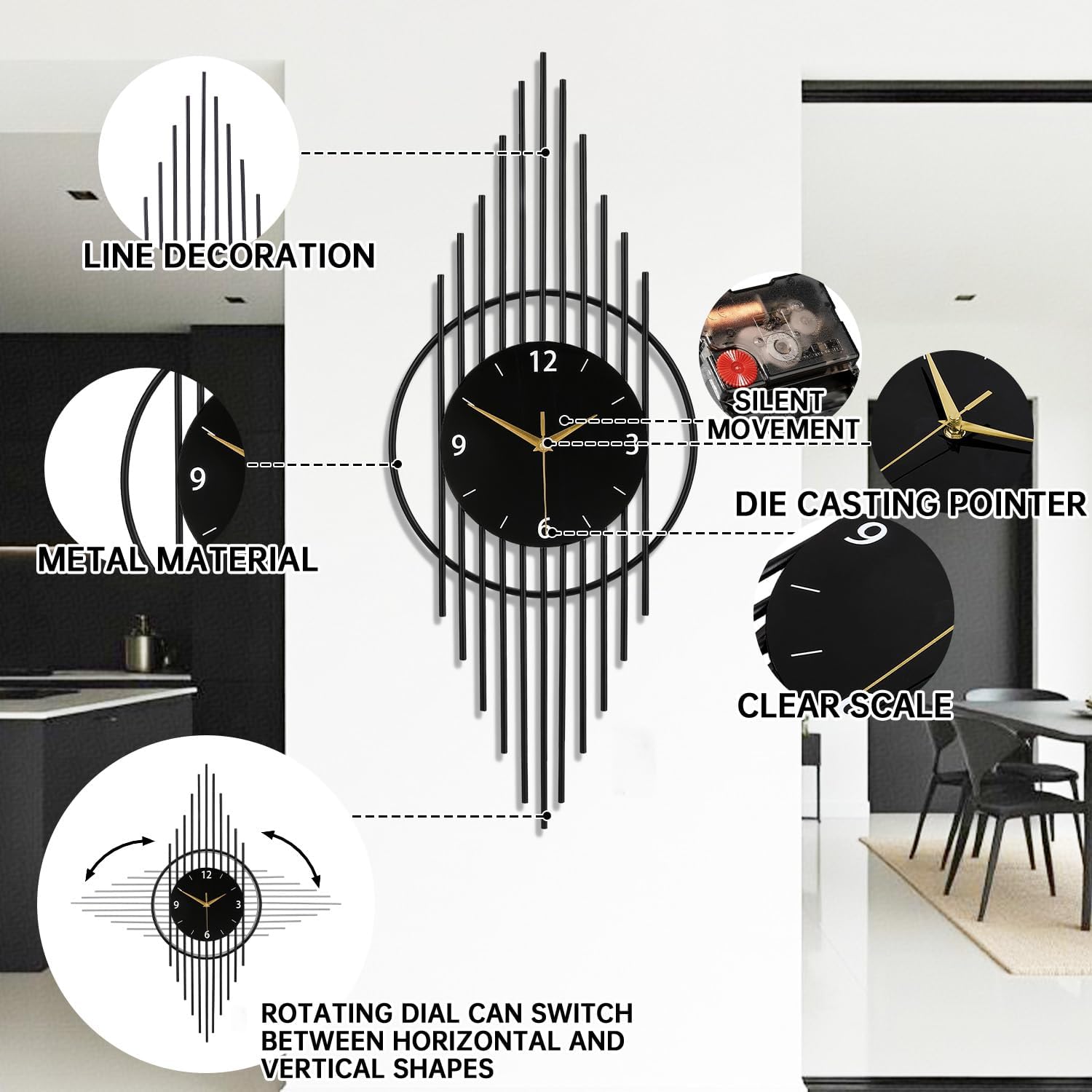 Wall Clock,Decorative Wall Clocks with Silent Quality Quartz Clock Battery Operated,Large Wall Clock for Living