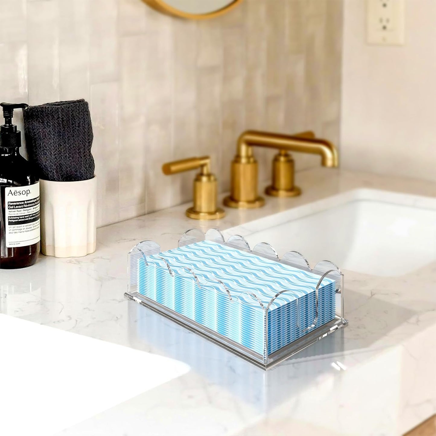 Acrylic Guest Towel Napkin Holder / Scalloped Rectangle Clear