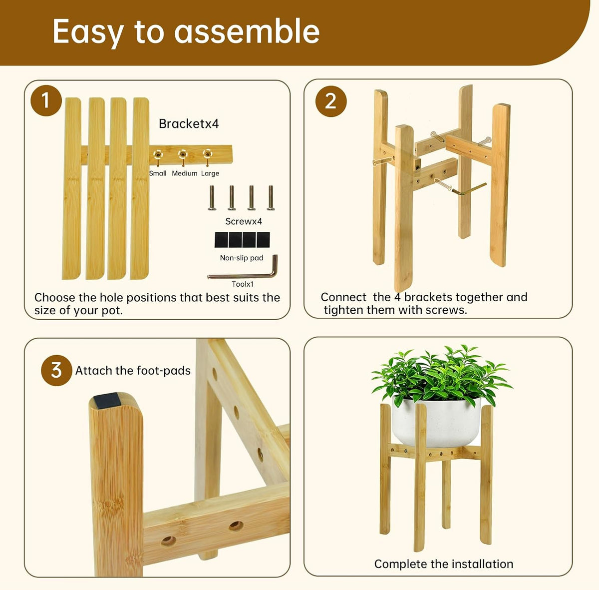 15.7” Bamboo Adjustable Small Plant Stand Indoor for 8-12 Inch Pots 2 pack | Compact Sturdy