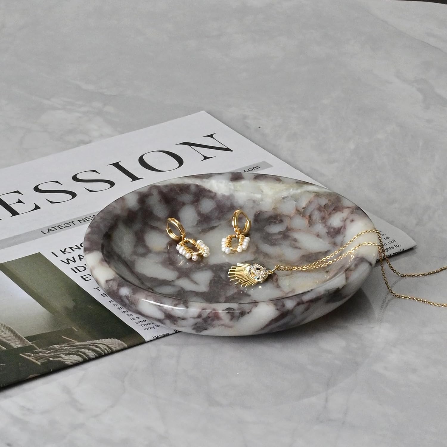 Marble Ring Dish Jewelry Tray / Calacatta Viola / Natural