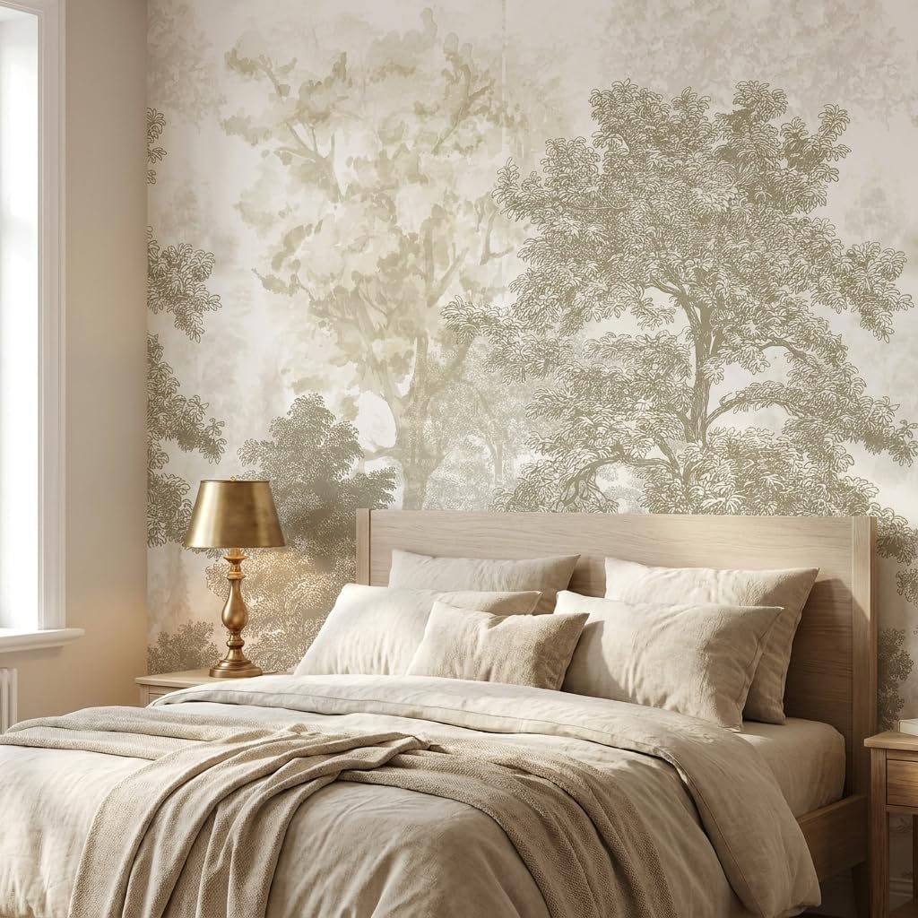 Vintage Forest Wall Murals Peel and Stick 88.5" W x 110" H Tree / 88.5 x 110 / Neutral / Beige
