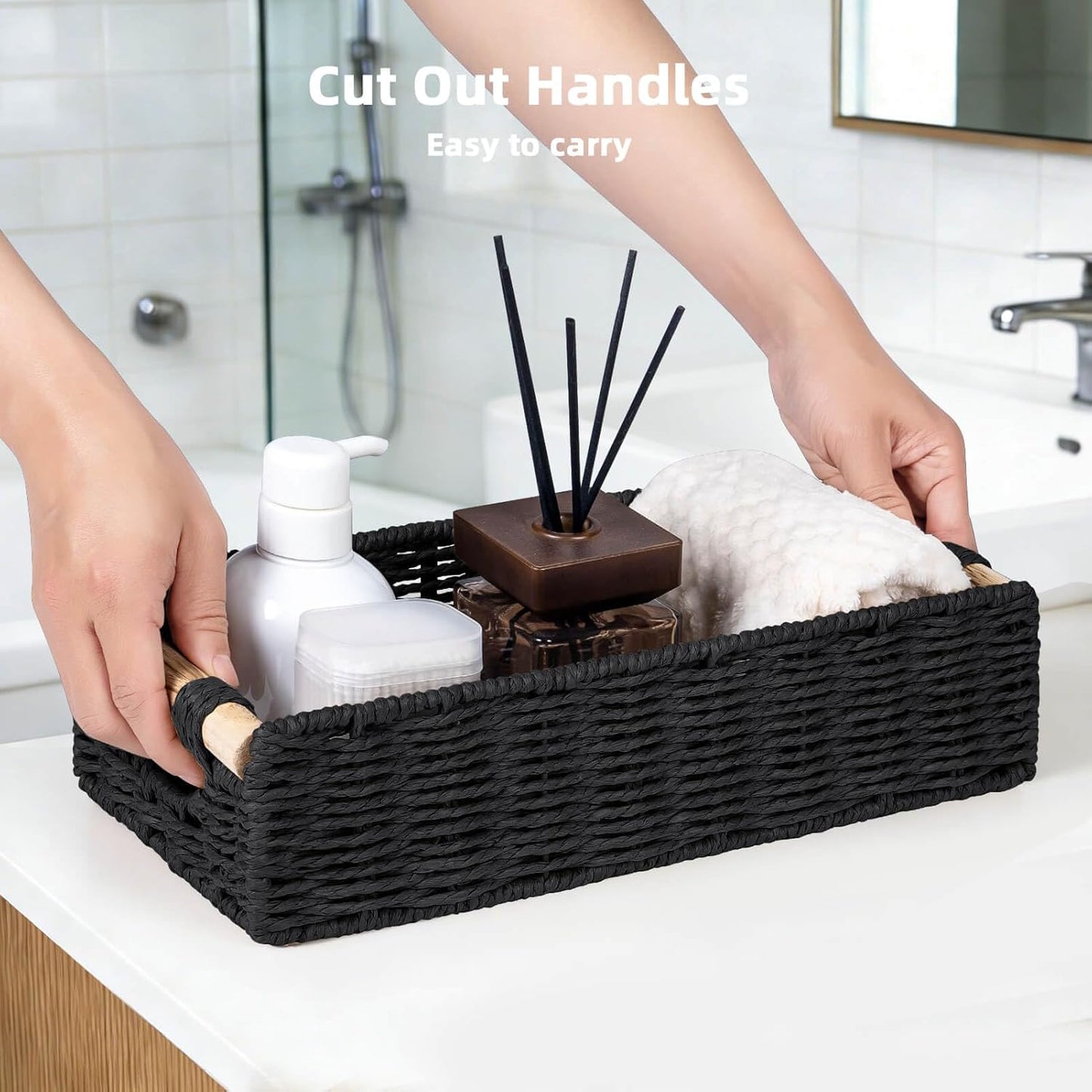 Handwoven Toilet Tank Top Paper Baskets / Black