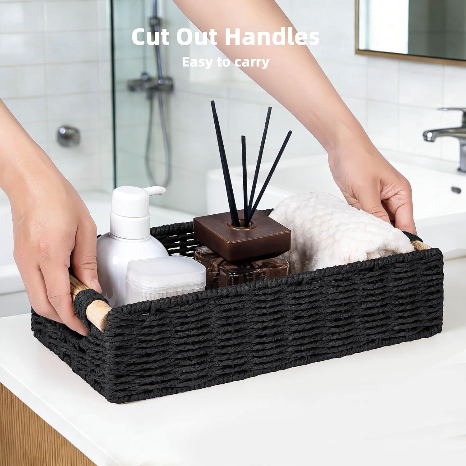 Handwoven Toilet Tank Top Paper Baskets / Black