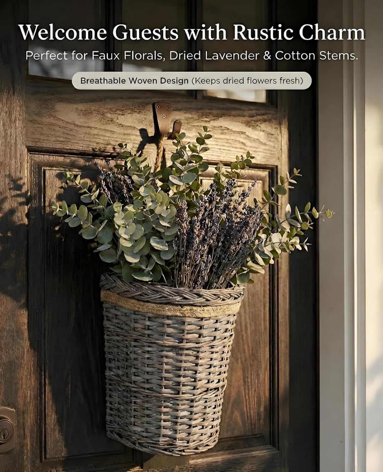 Woven Wicker Wall Hanging Baskets / Grey / Set of 2