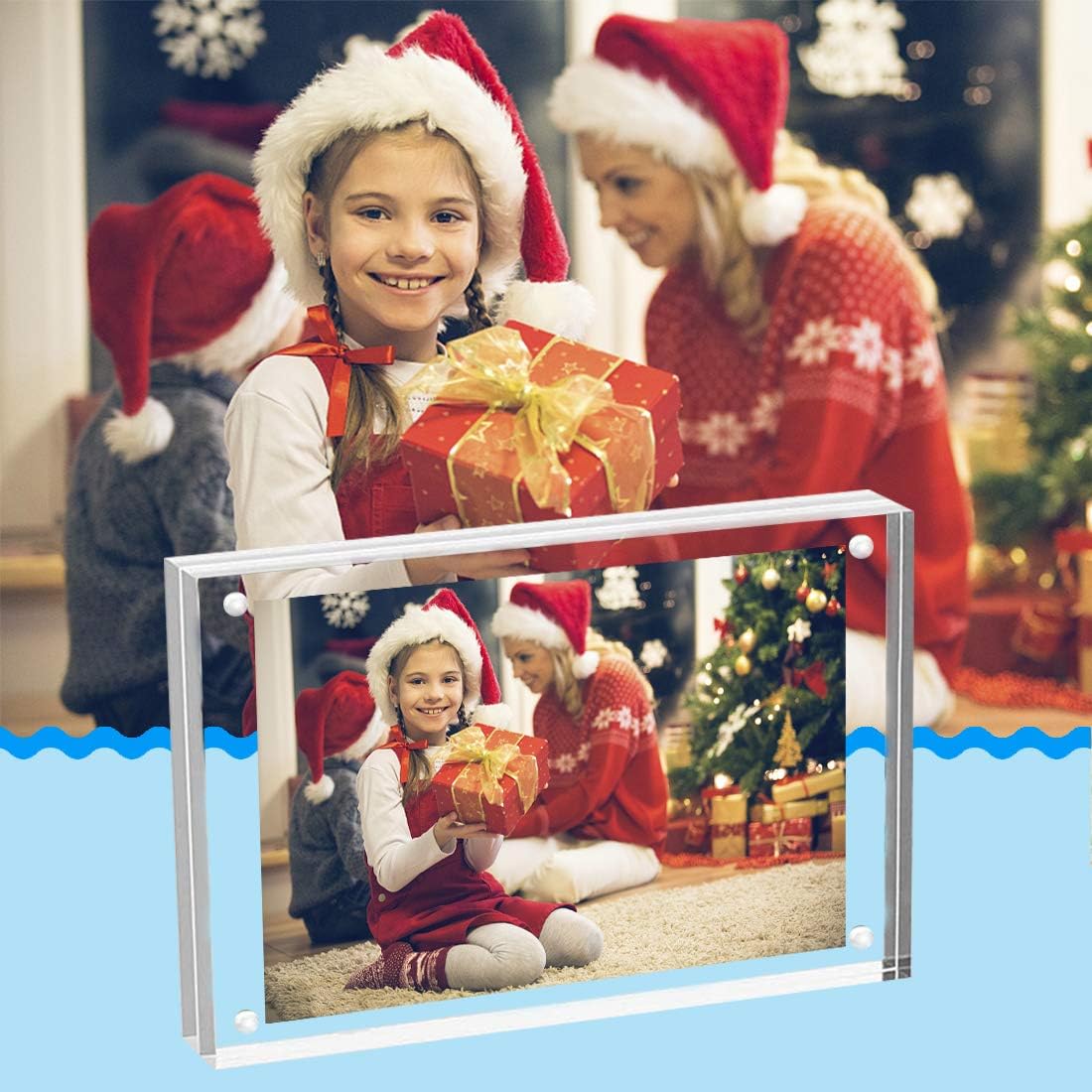 ILYXY 2 Pack Acrylic Frame 8.5x11, 20% Thicker, 24mm Thick Frameless Clear Picture Frame, Double Sided Magnetic Photo
