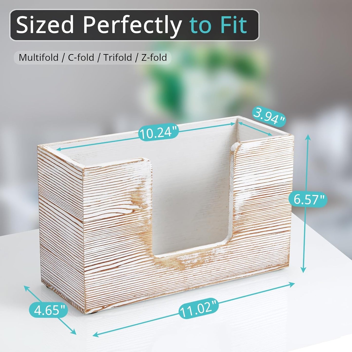 Paper Towel Dispenser Countertop, White Washed Wood Bathroom Paper Towel Holder, Napkin Holder for Kitchen, Countertop