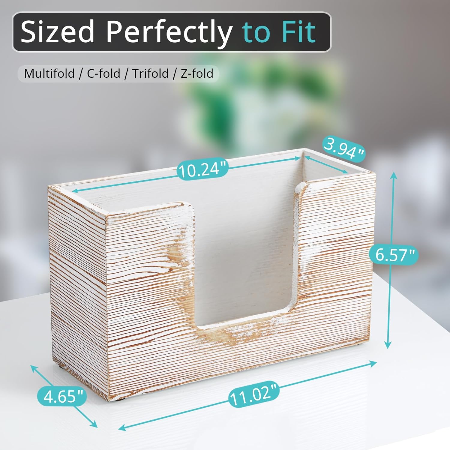 Paper Towel Dispenser Countertop, White Washed Wood Bathroom Paper Towel Holder, Napkin Holder for Kitchen, Countertop