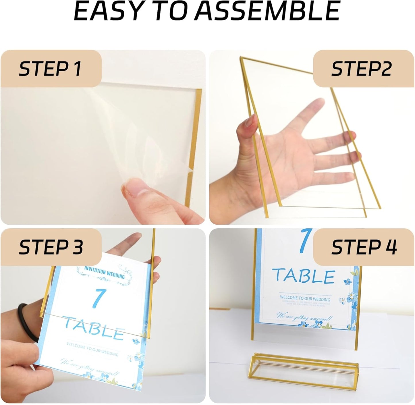 Acrylic Sign Holders Table Number Holder / 4 x 6 / Vertical / Gold / Set of 8