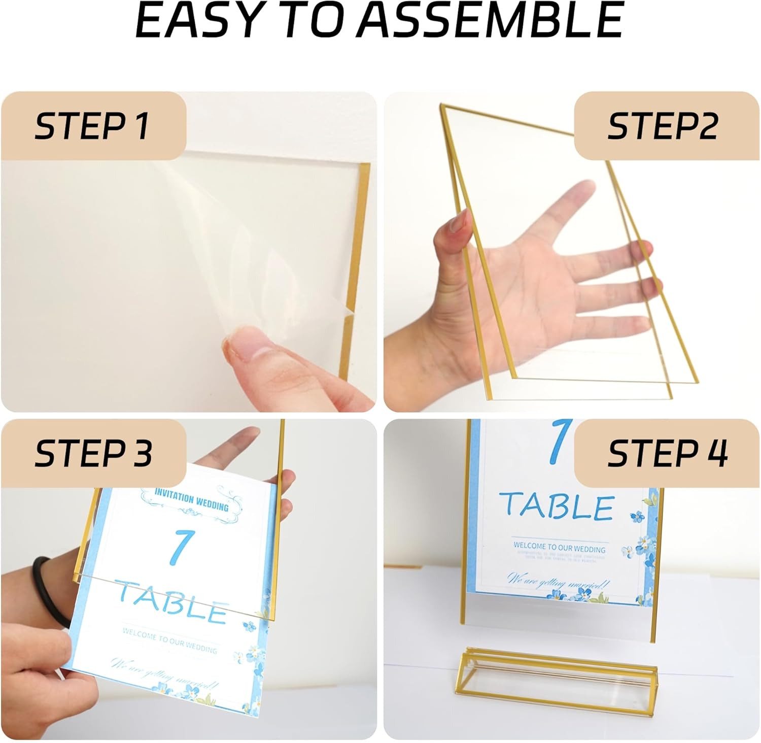 Acrylic Sign Holders Table Number Holder / 4 x 6 / Vertical / Gold / Set of 8