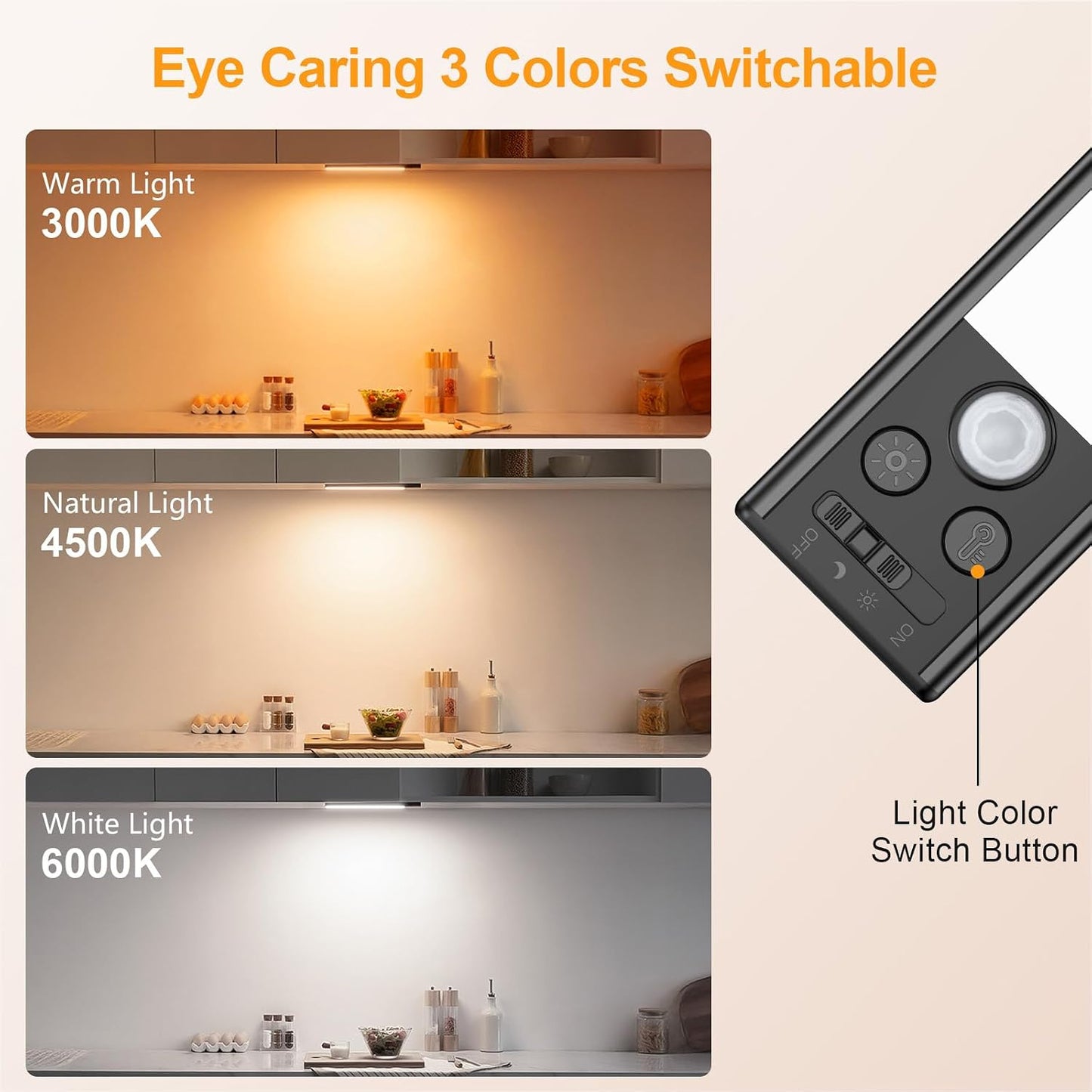 Gritin 10.2inch Under Cabinet Lighting Rechargeable 2 Pack | 3 Color Temps & 5 Brightness,Super Bright,4 Modes,Motion