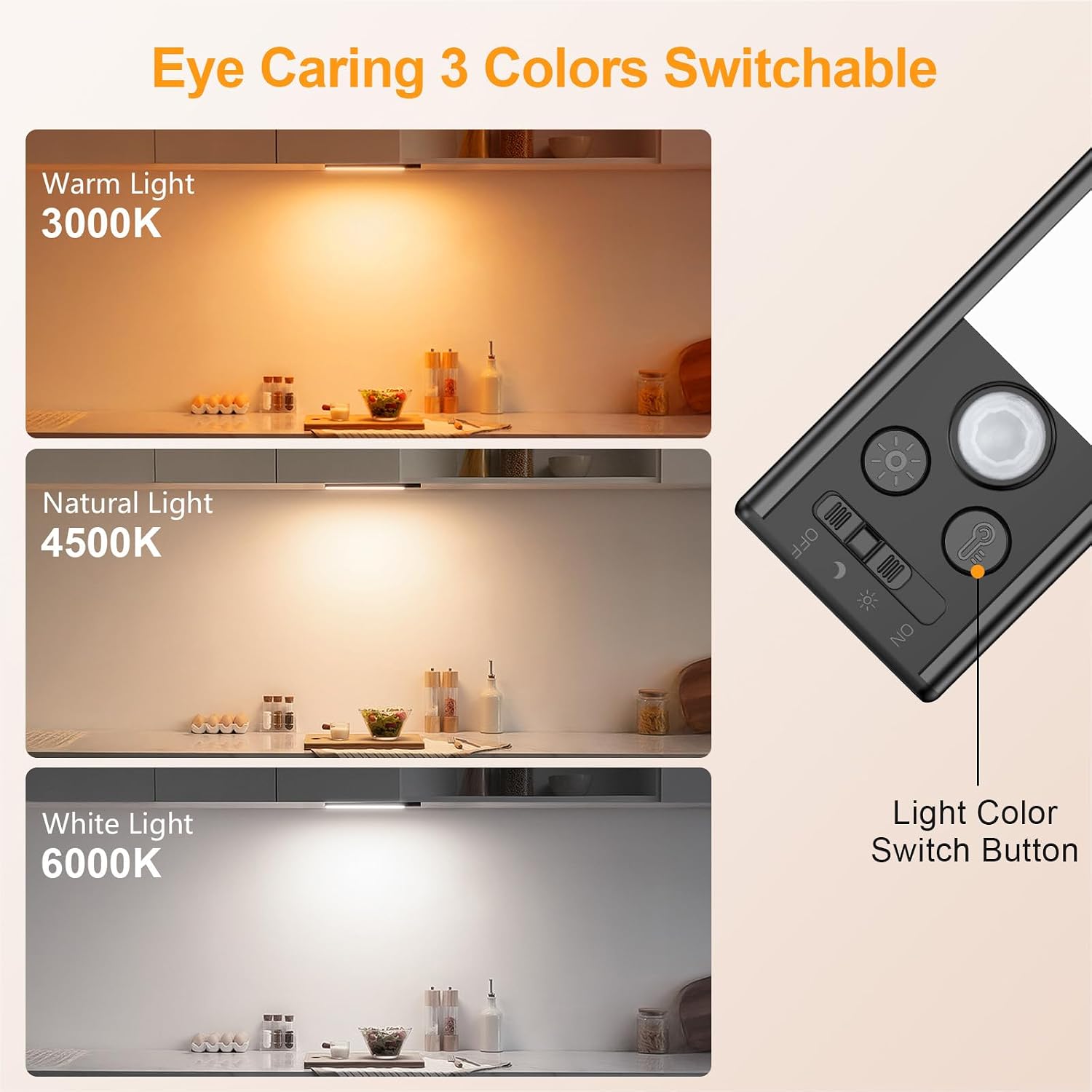 Gritin 10.2inch Under Cabinet Lighting Rechargeable 2 Pack | 3 Color Temps & 5 Brightness,Super Bright,4 Modes,Motion