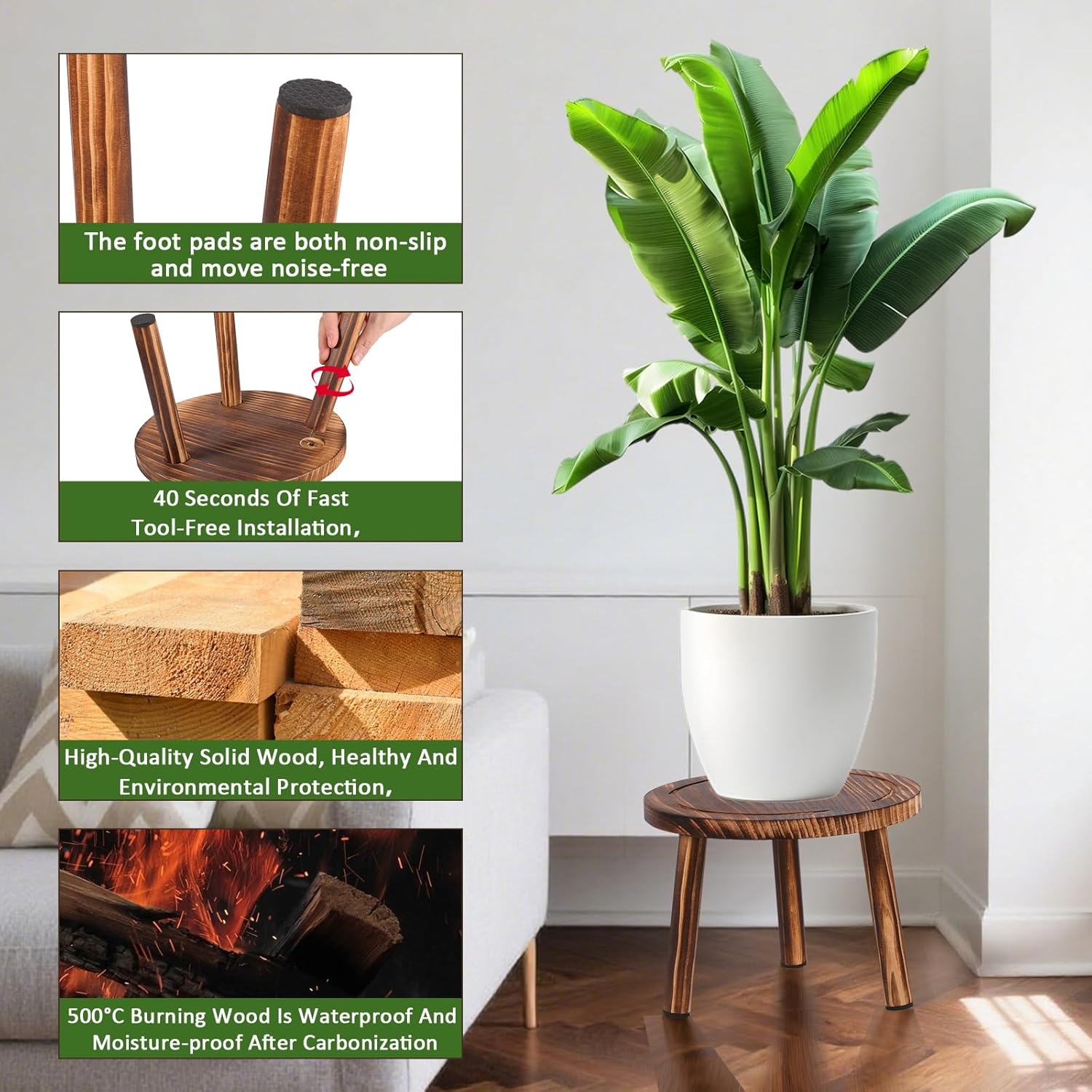 Wood Plant Stands Indoor Outdoor / 1tier-3set / 11 Inch / Set of 3