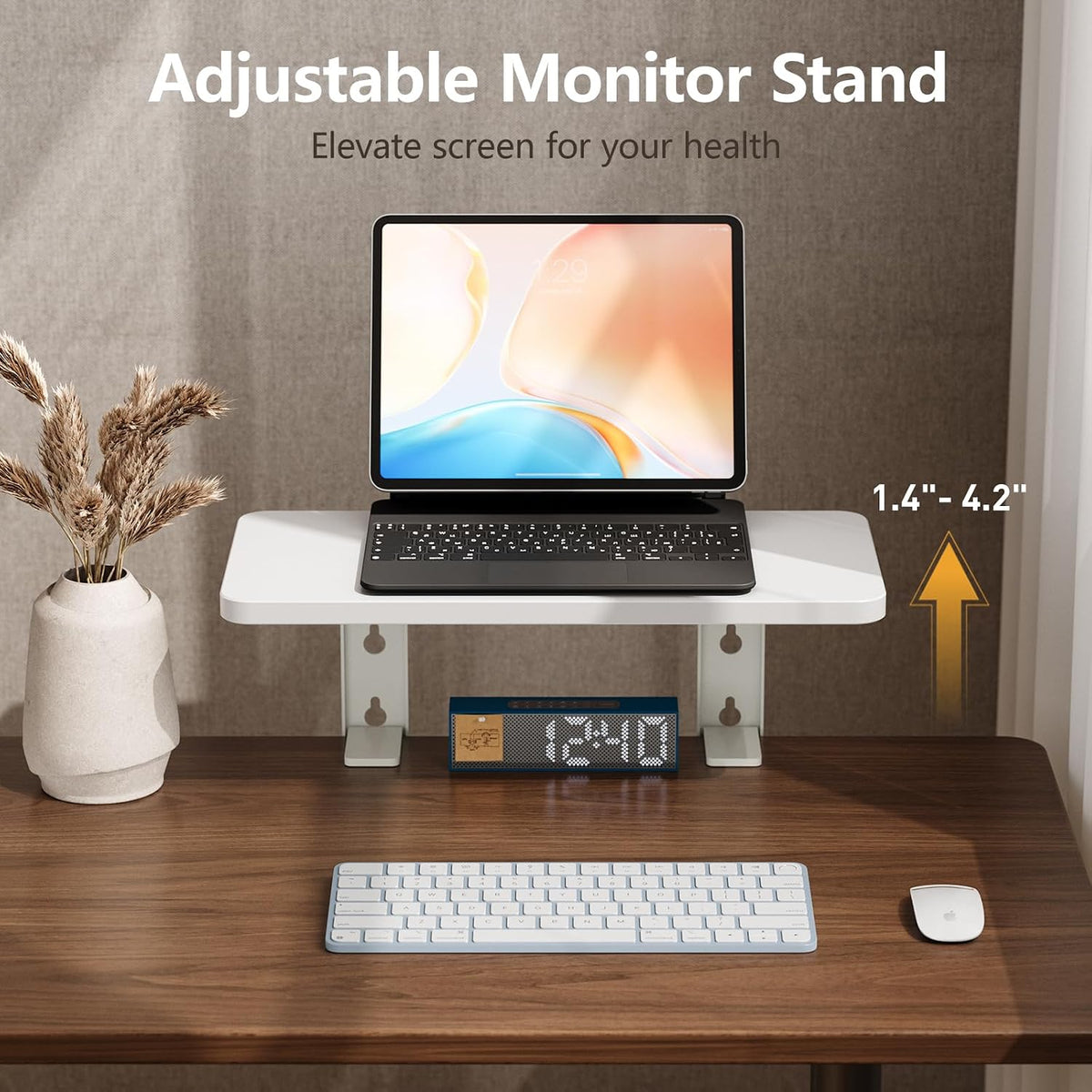 3 in 1 Clamp-on Desk Extender Shelf, 15.7×7.5 Inch, White | Adjustable Desk Riser for Monitor & Keyboard, Heavy-Duty