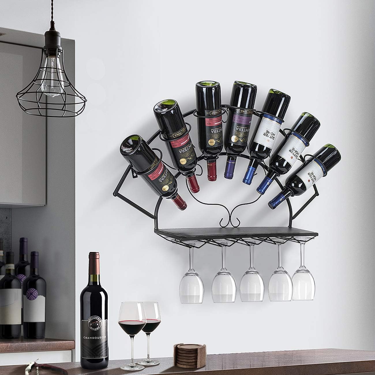 Sorbus® Wine Bottle Stemware Glass Rack Wall Mounted - Bordeaux Chateau Style - Holds 7 Bottles of Your Favorite Wine