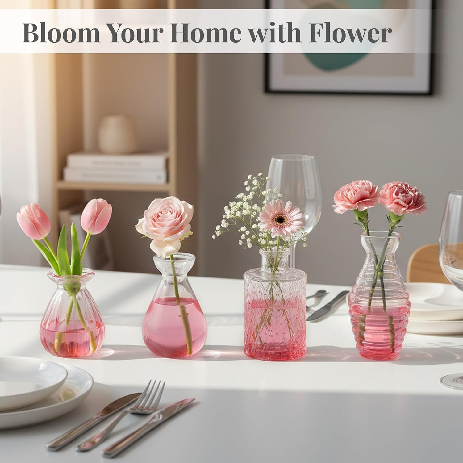 Mini Vintage Glass Bud Vases for Centerpieces / Pink Gradient / Set of 24