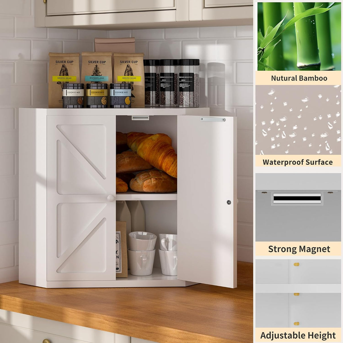 Corner Bread Box for Kitchen Countertop,Storage Container for Homemade Bread, Double Layer BreadBox, Large Capacity