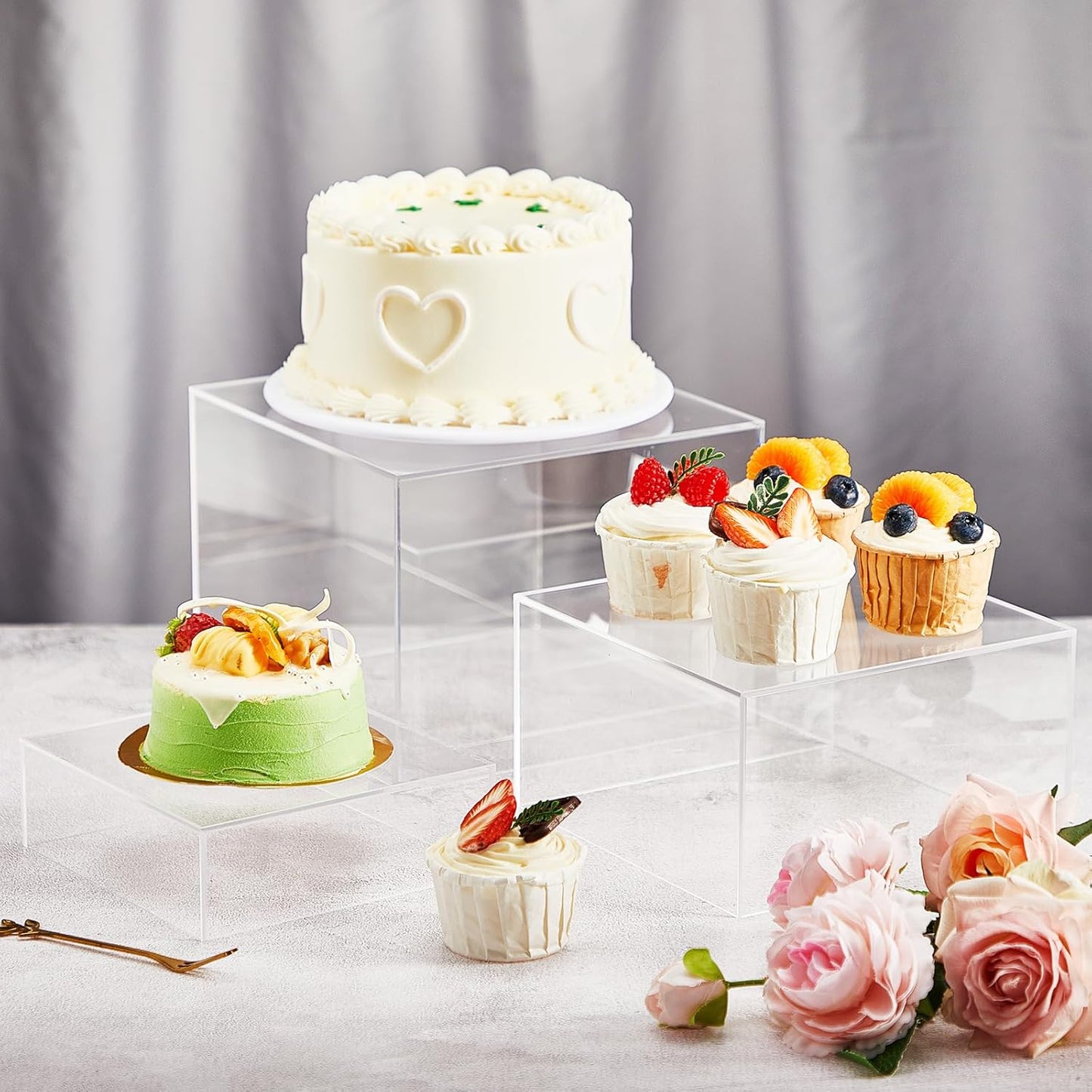 Acrylic Buffet Risers Stands for Food Display Cubes Box / Clear / 6 To 11 Inch / Square / 11 Inch