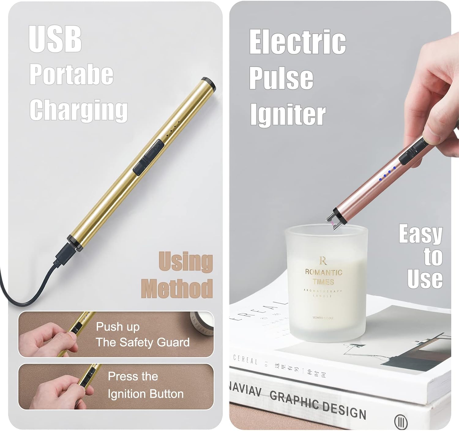Exquisite Candle Accessories Tool Pack Bag, Rechargeable Electric Lighter， Wick Trimmer, Dipper, Snuffer and Tray