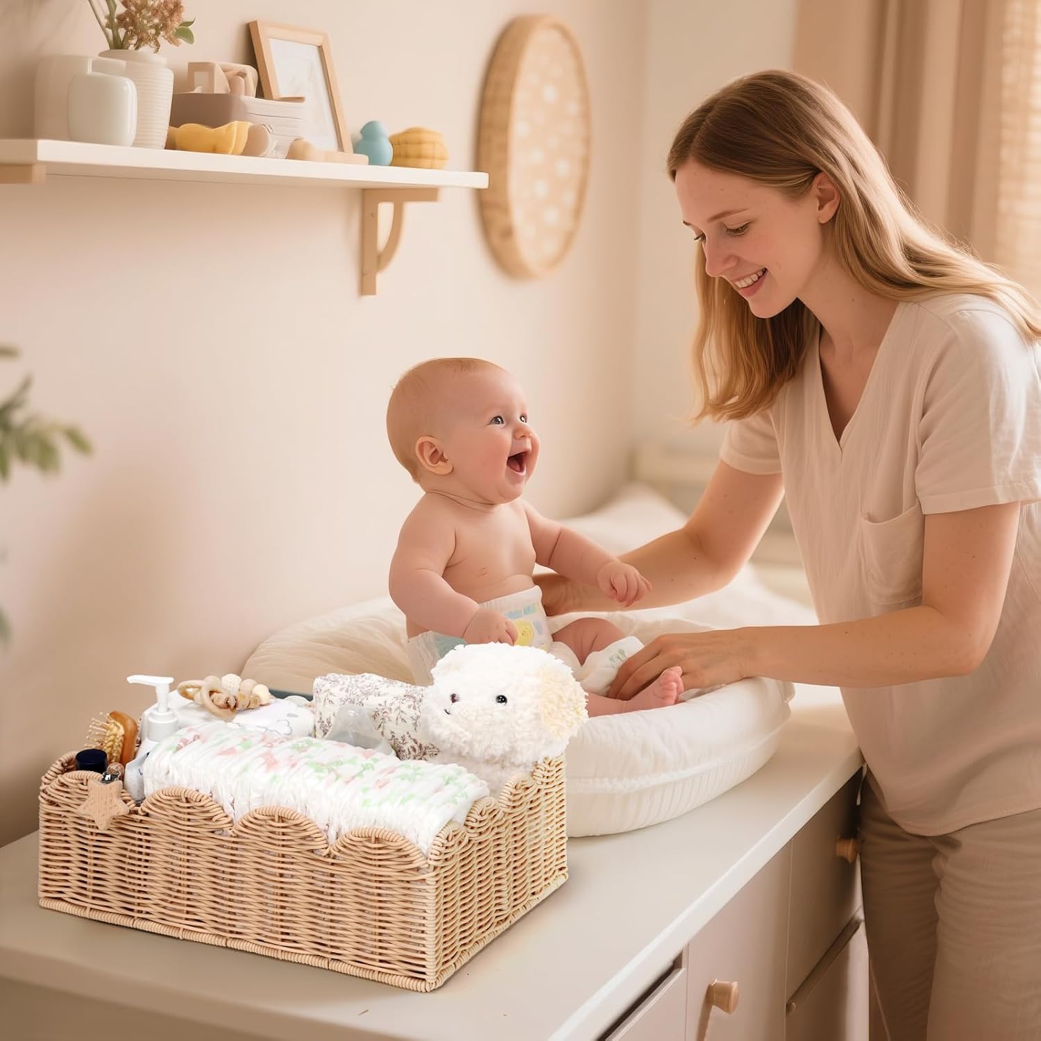 Wicker Diaper Caddy Organizer / Natural / L