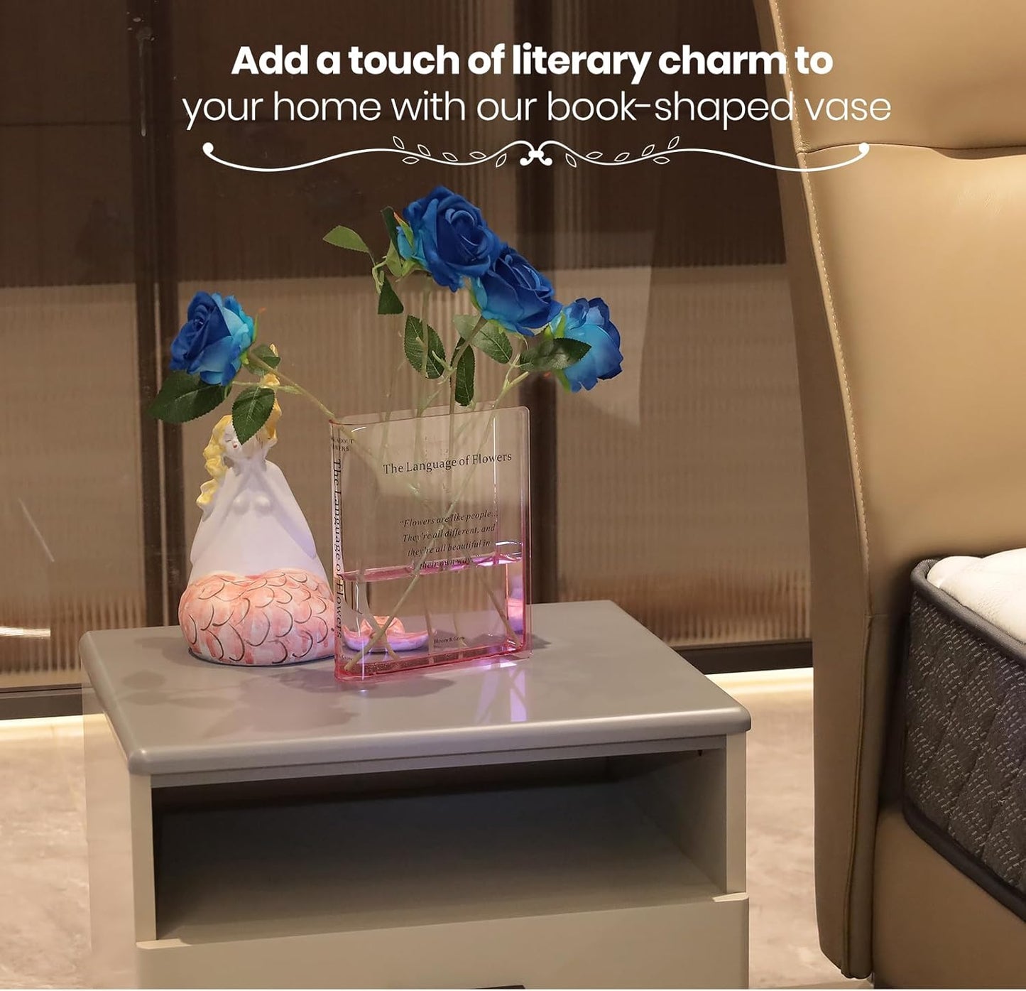 Acrylic Clear Book-Shaped Flower Vase / Pink