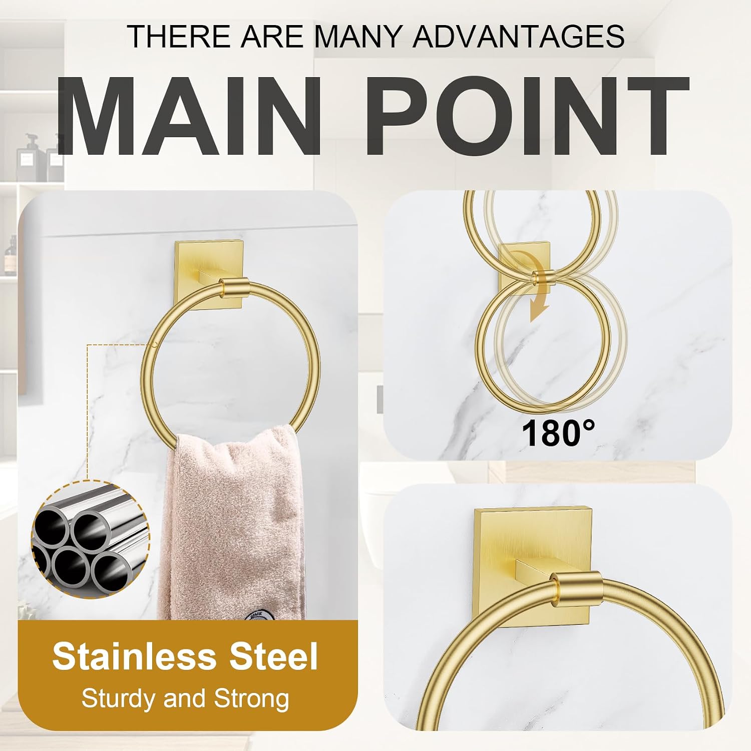 Brushed Gold Toilet Paper Holder Towel Bar Set, 5 Pieces Bathroom Hardware Accessories Set, 23.6 Inch Stainless Steel