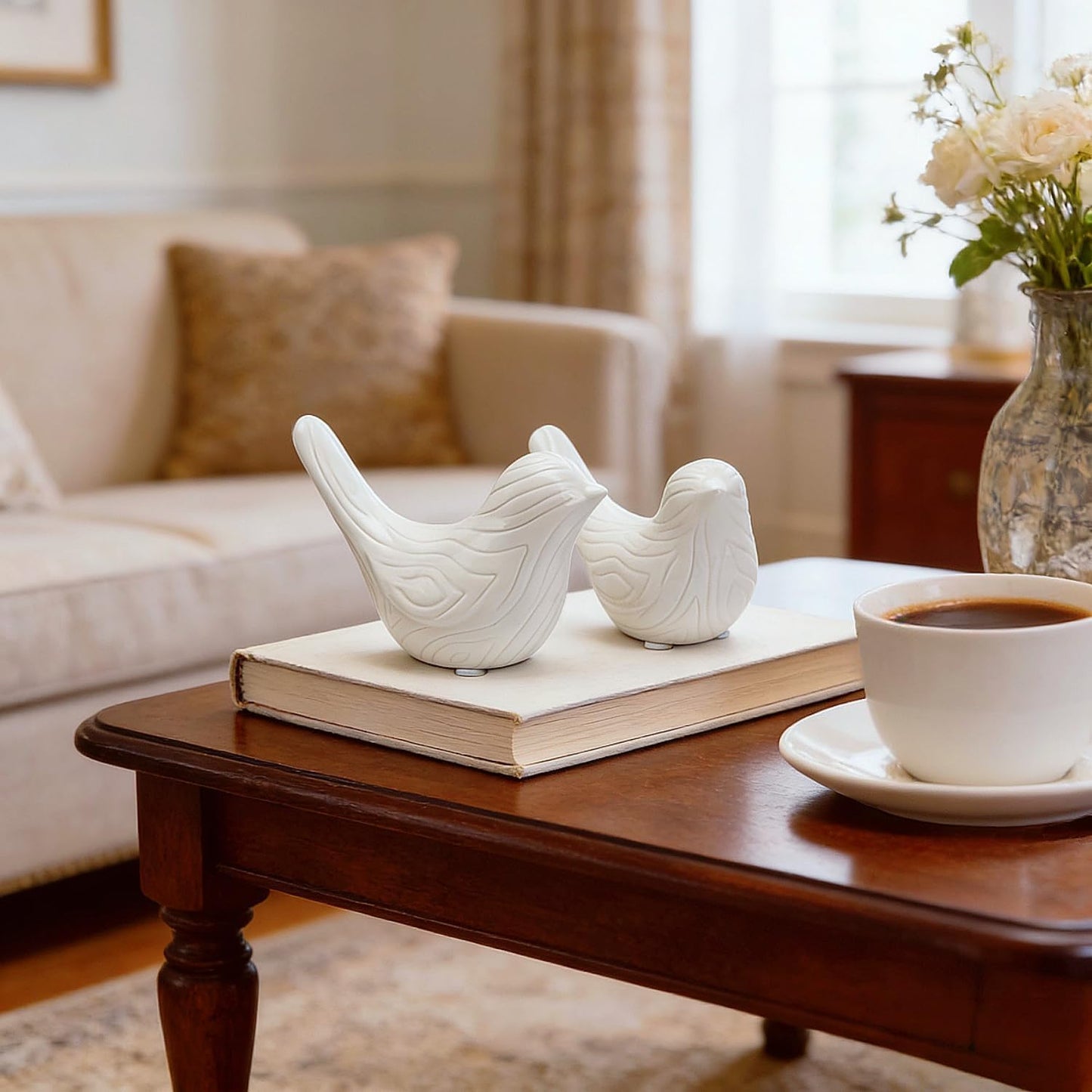 Small Ceramic Birds Statue / White / Set of 2