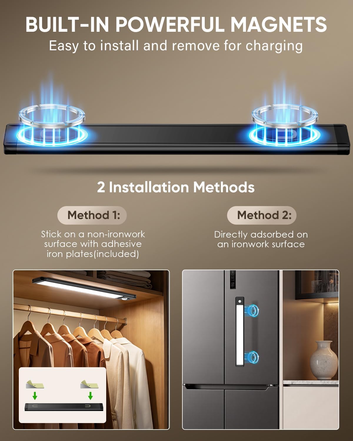 MCGOR 14.7inch Under Cabinet Lighting, Wireless Motion Sensor Light,5 Pack | 3 Color Temps, Rechargeable, 2200mAh