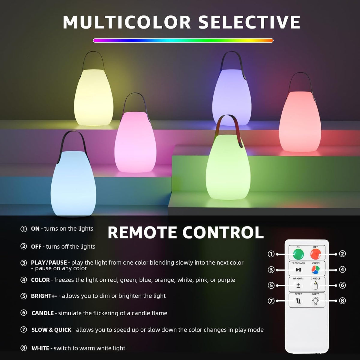 uuffoo 2 Pack Rechargeable Portable Table Lamp with Remote | Cordless RGB Lantern, Decorative LED Night Light, IP44