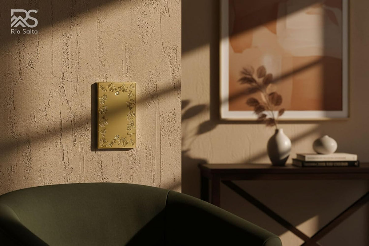 Rio Salto Brushed Gold Decorative Blank Wall Plate 2 Pack Unused Outlet Cover Blank Switch Plate Premium Metal Wall
