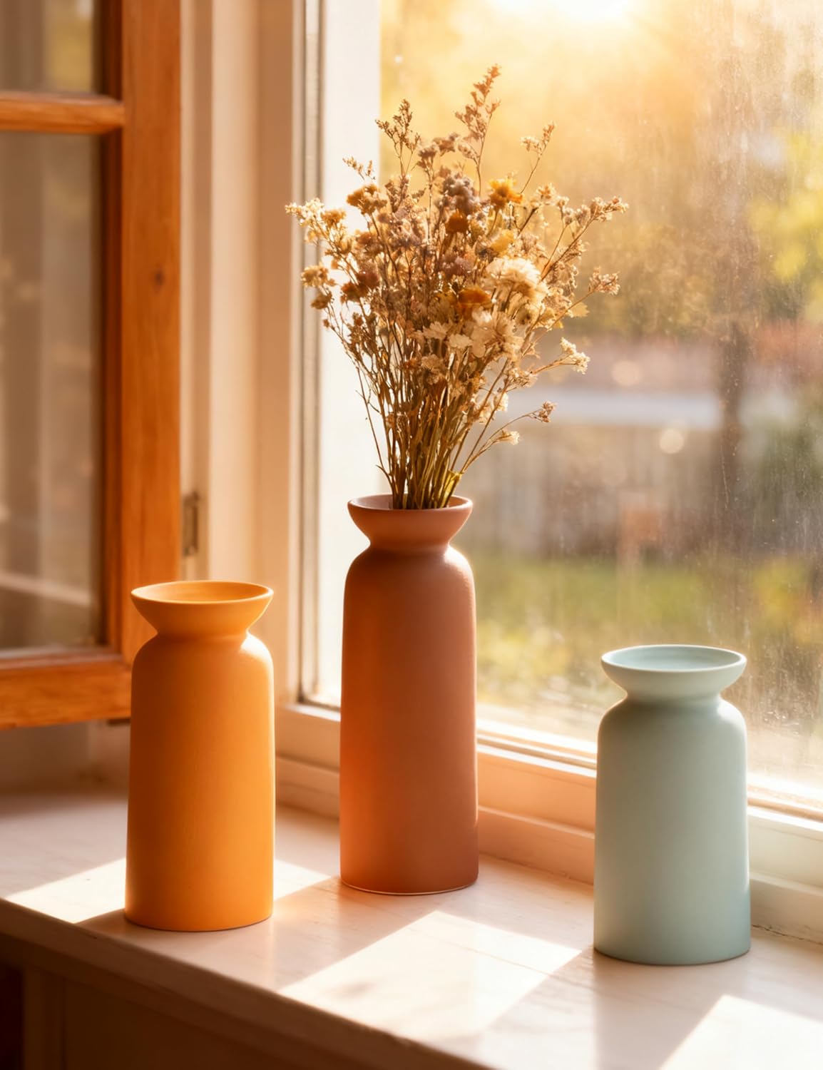 Modern Ceramic Vase / 12 Brown/yellow/green / Set of 3