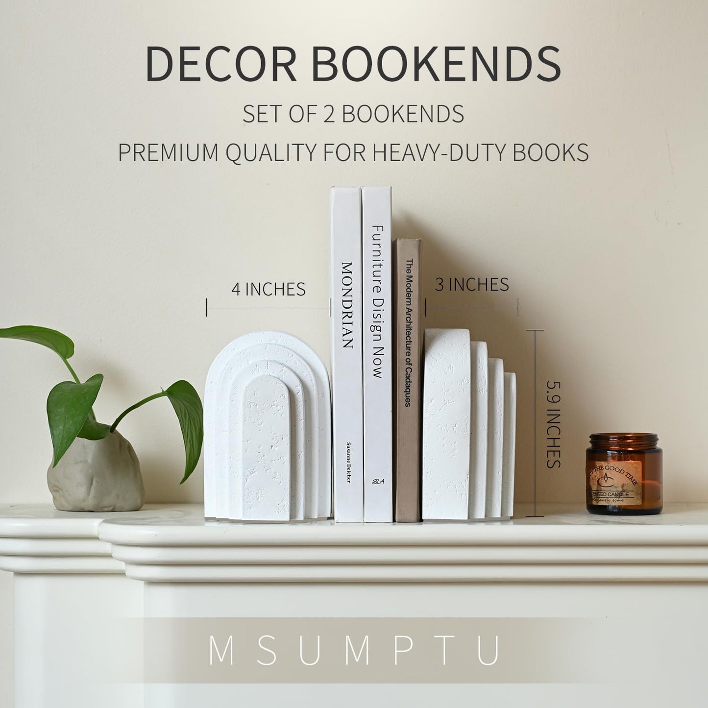 Decorative Bookends / Book Ends for Heavy Books / White / Set of 2
