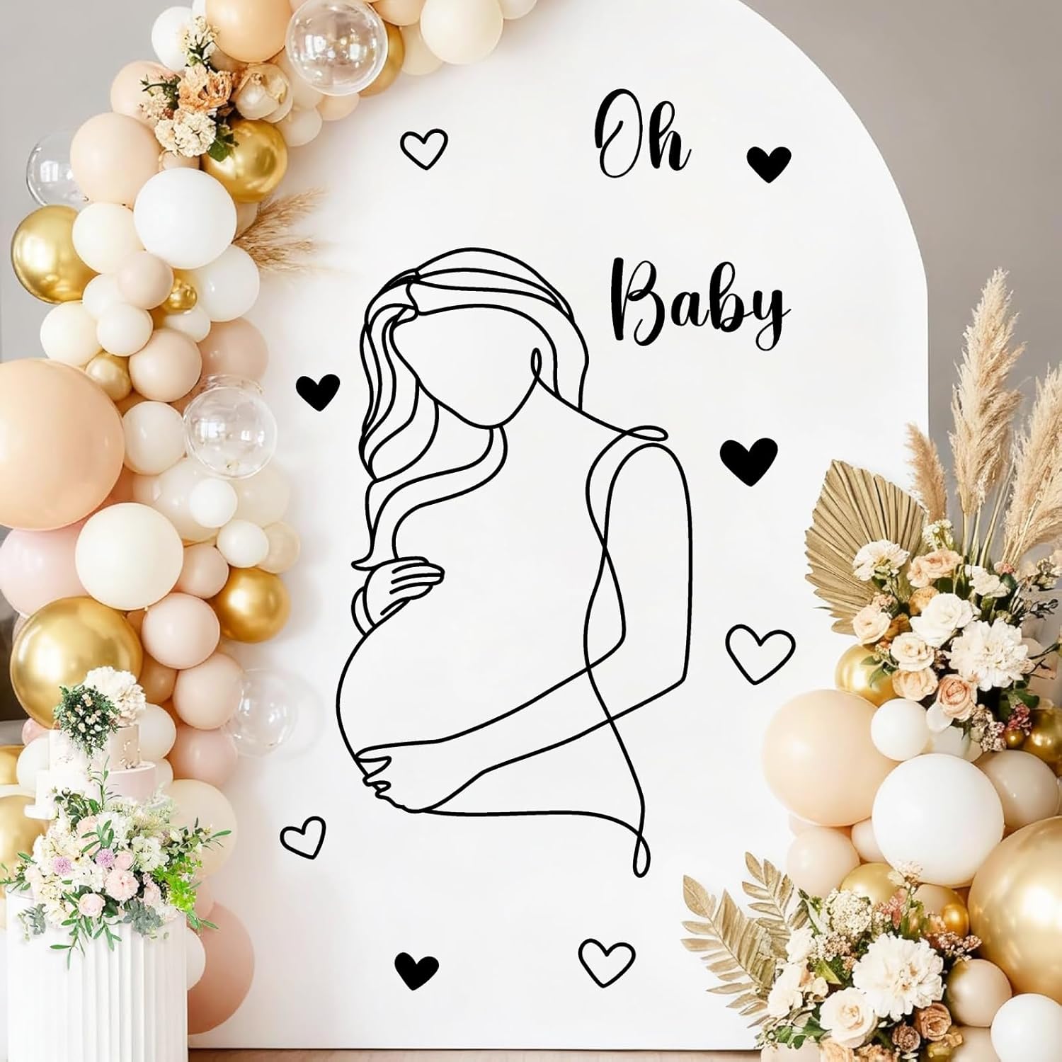 Pregnancy Baby Shower Party Decal Oh Baby Sign Decals for Backdrop Pregnant Gender / Black Baby