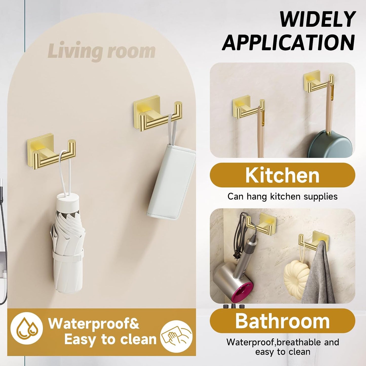 Brushed Gold Towel Bar Set, 5 Pieces Double Dase Toilet Paper Holder Bathroom Hardware Set, 23.6 Inch Stainless Steel