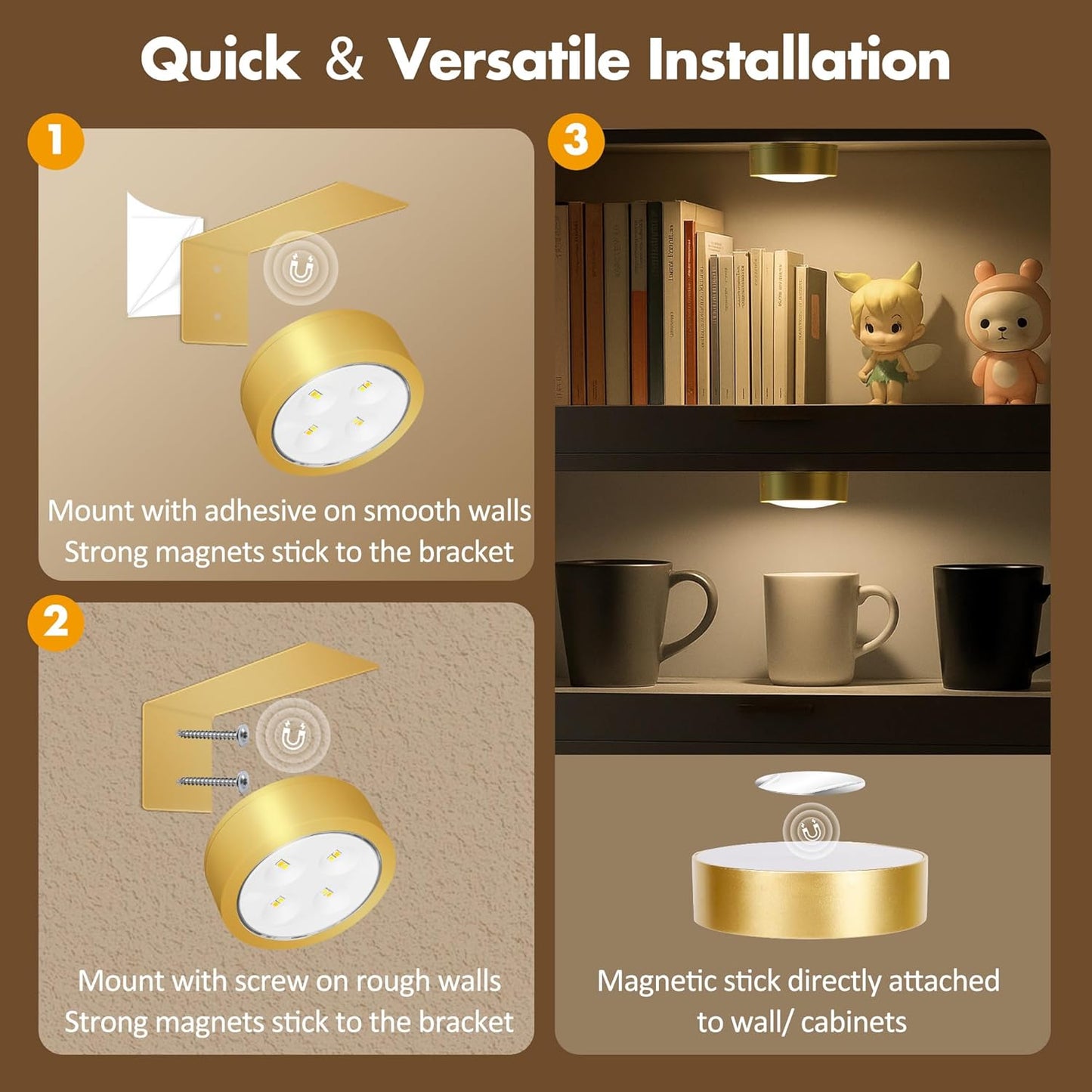 Picture Lights for Wall, Wireless Poster Lights Battery Operated, Gold | LED Magnetic Painting Light with Remote