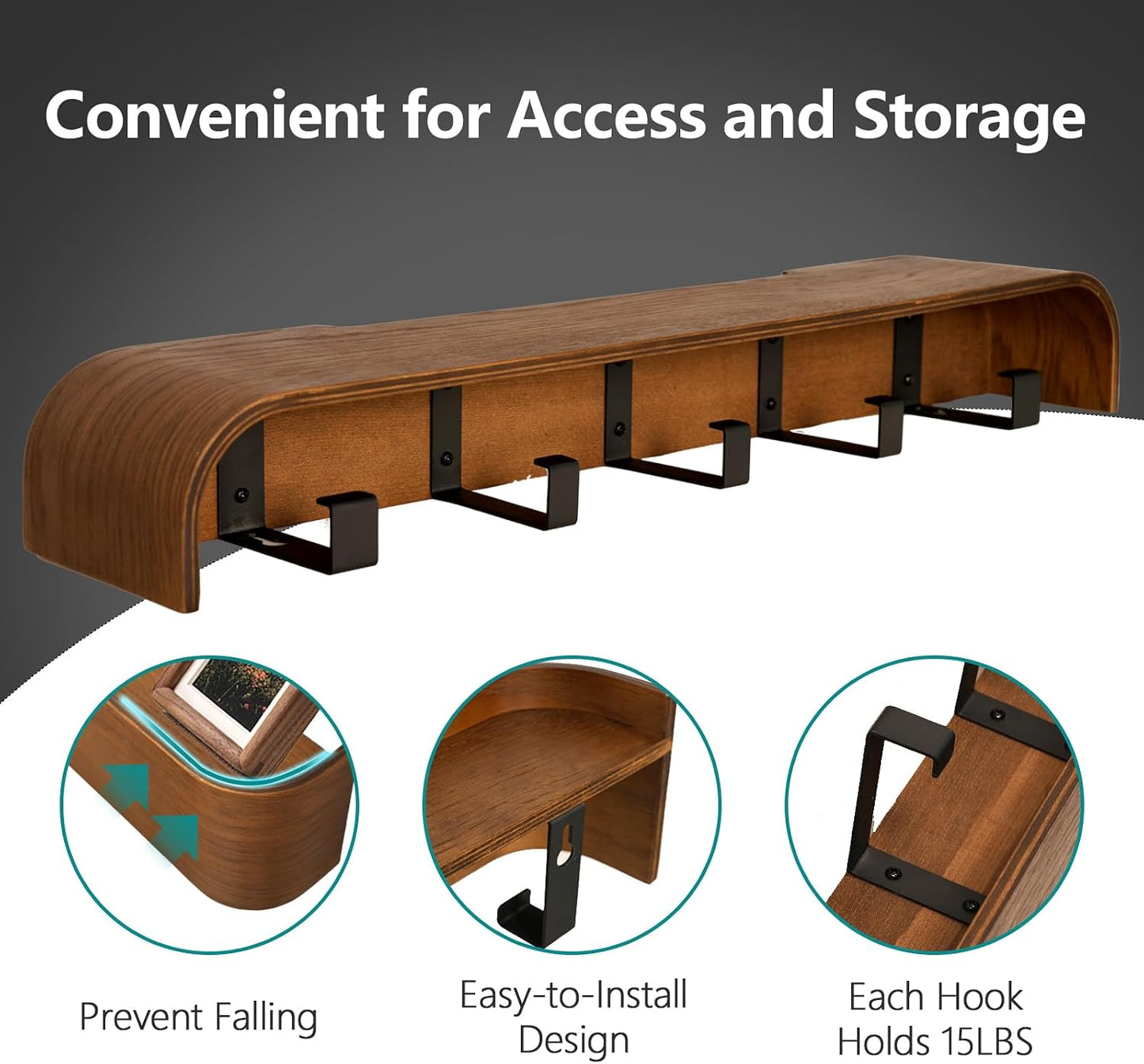 Coat Rack Wall Mount with Hidden Hooks Modern Key Holder Wood Entryway Hook with Shelf for Bedroom Kitchen Hallway