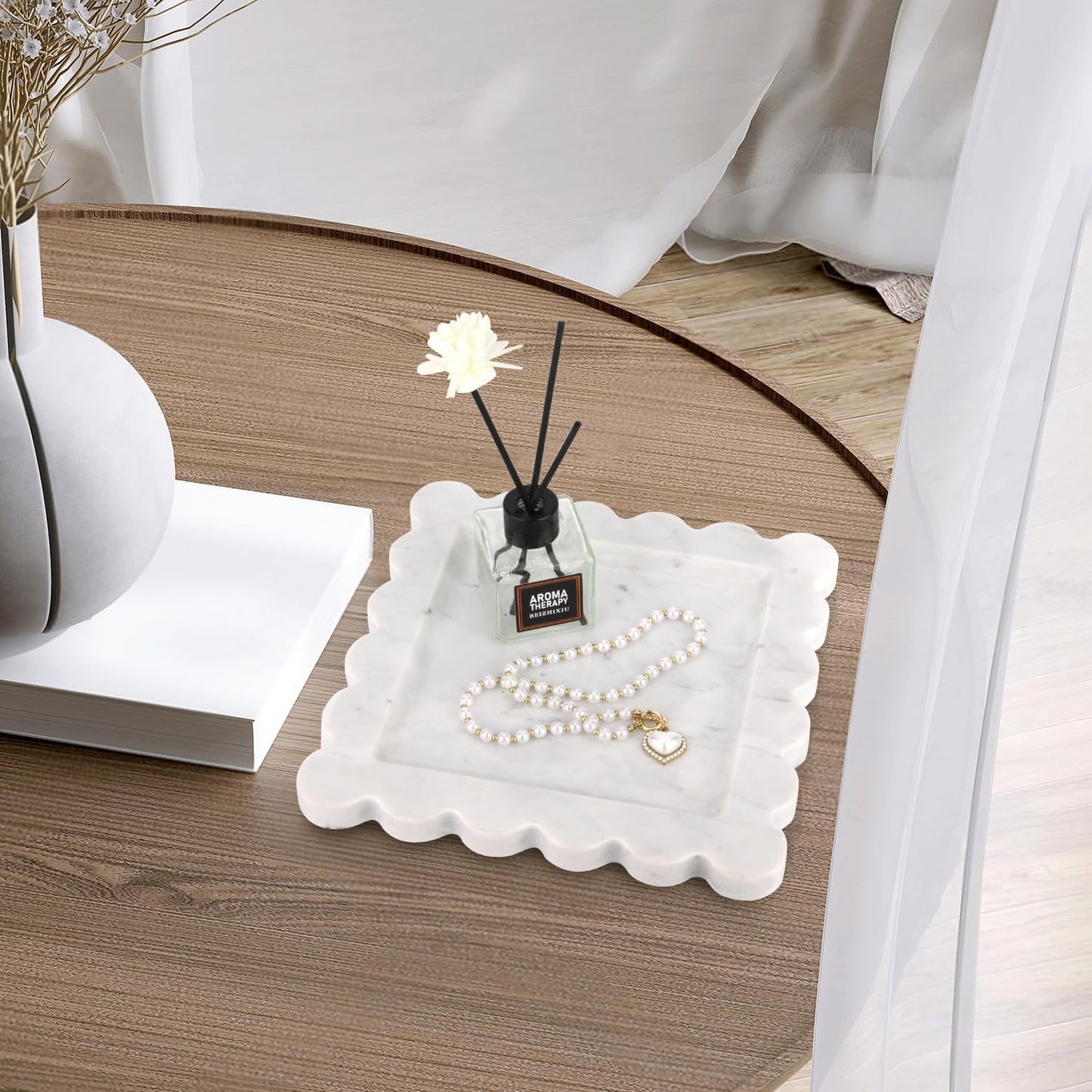 Square Marble Decorative Tray / Carrara White / 8 x 8 x 0.8