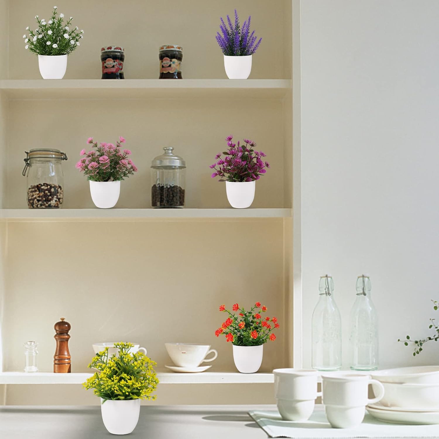 Artificial Small Plant Fake Flower Potted Plant Bathroom Faux Plant / Colorful / Set of 6