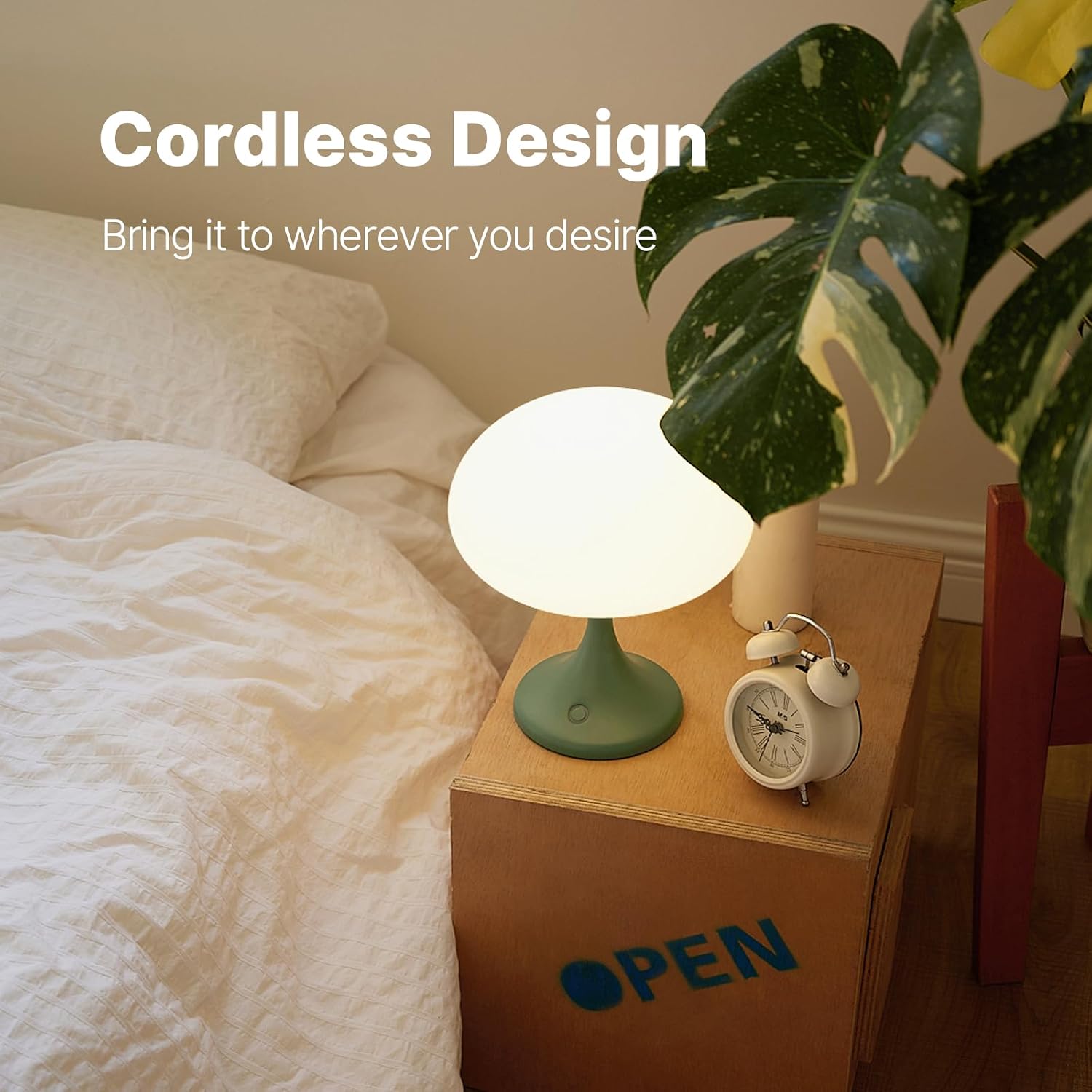 Mushroom Lamp, 5W LED Cordless Rechargeable Table Lamp with Glass Shade, Small Retro Dimmable Touch Light with 3 Color